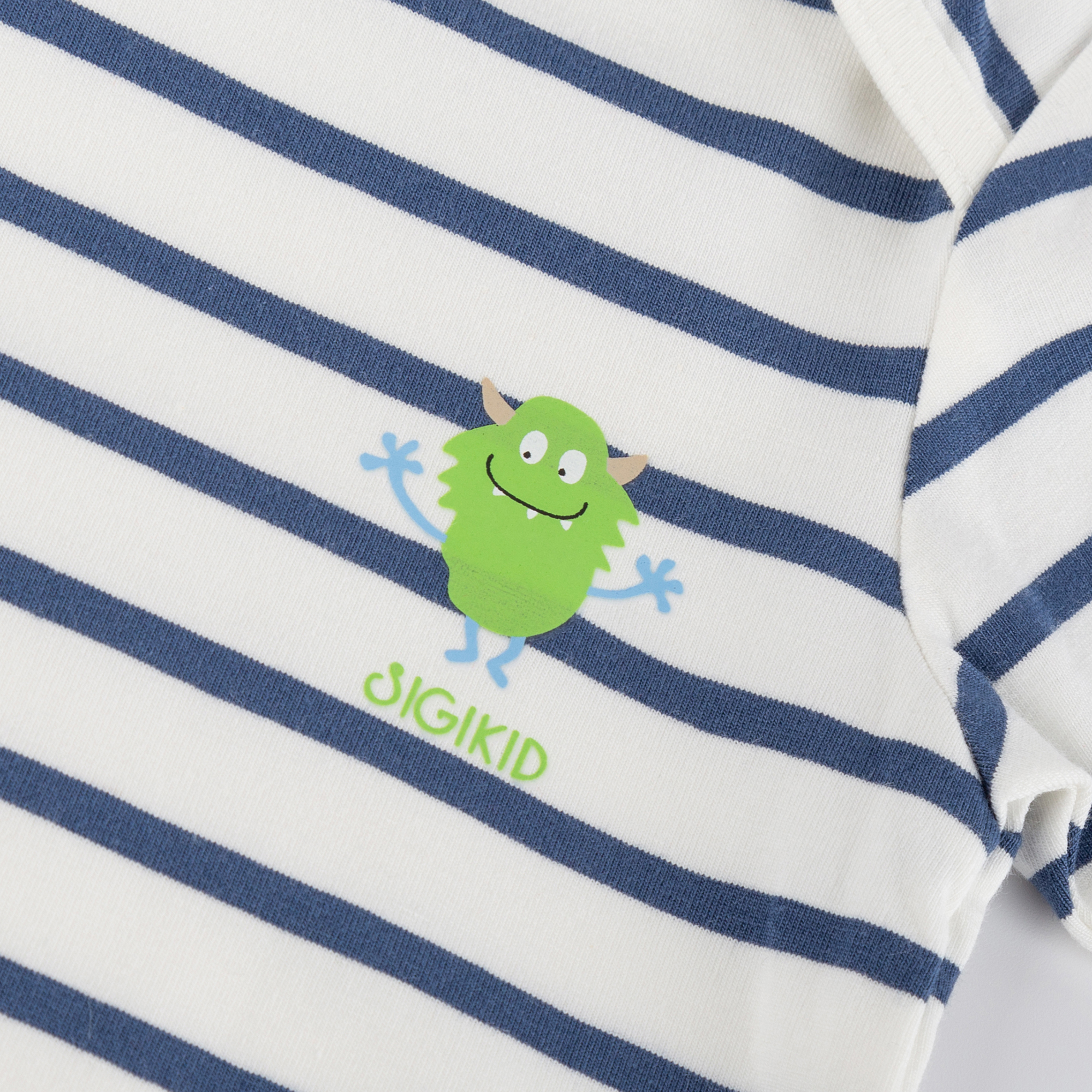 Kurzarm Baby Body Monster, blau geringelt Kurzarm Baby Body Monster, blau geringelt