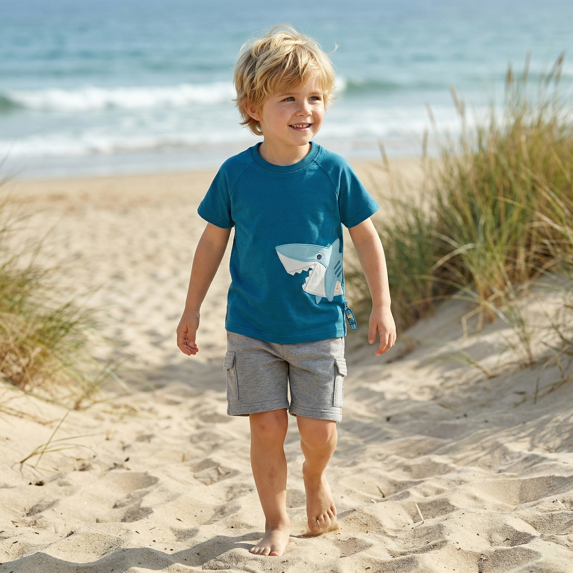 Children's T-shirt shark, Blue & Bright