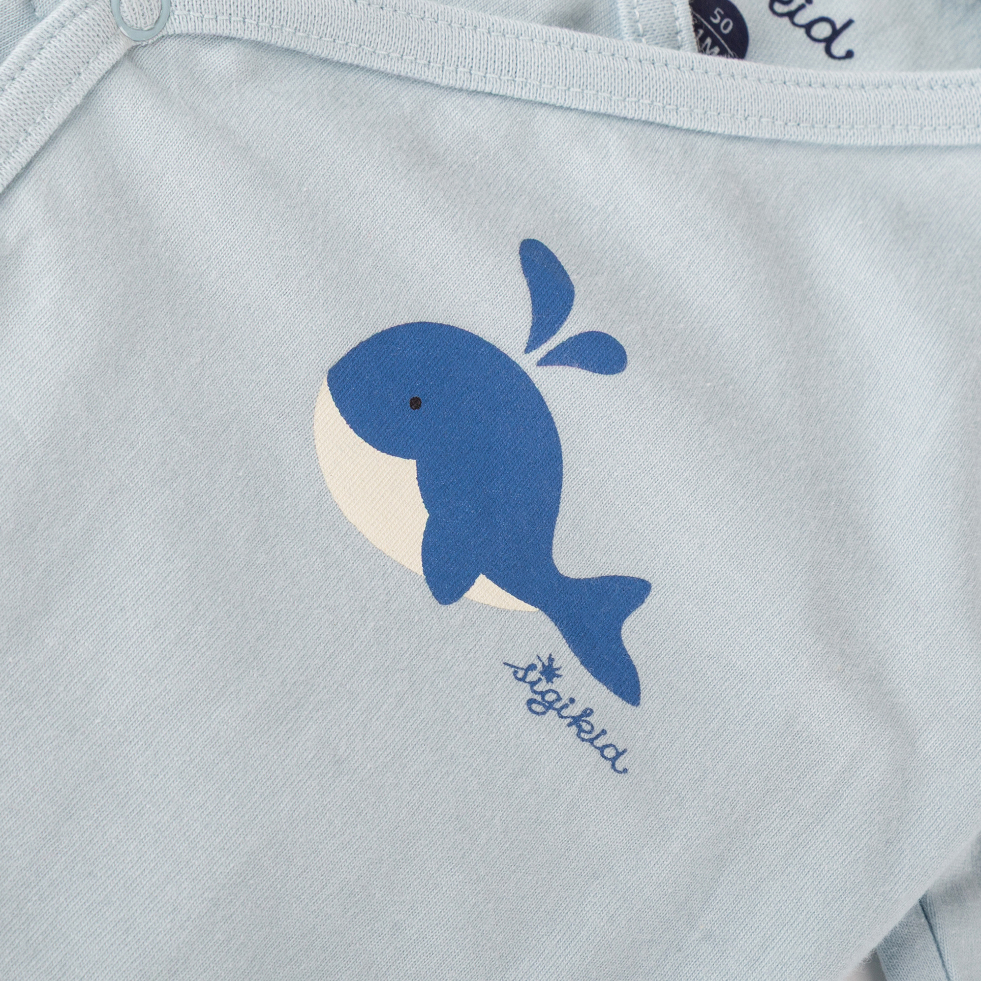 Newborn baby kimono bodysuit onesie whale, light blue