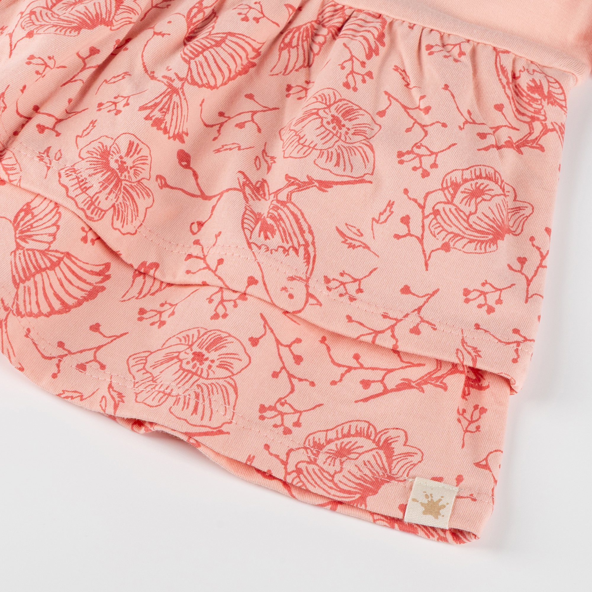 Kinder Kleid mit Vogel Motiv und 2-stufigen Volant, rosa