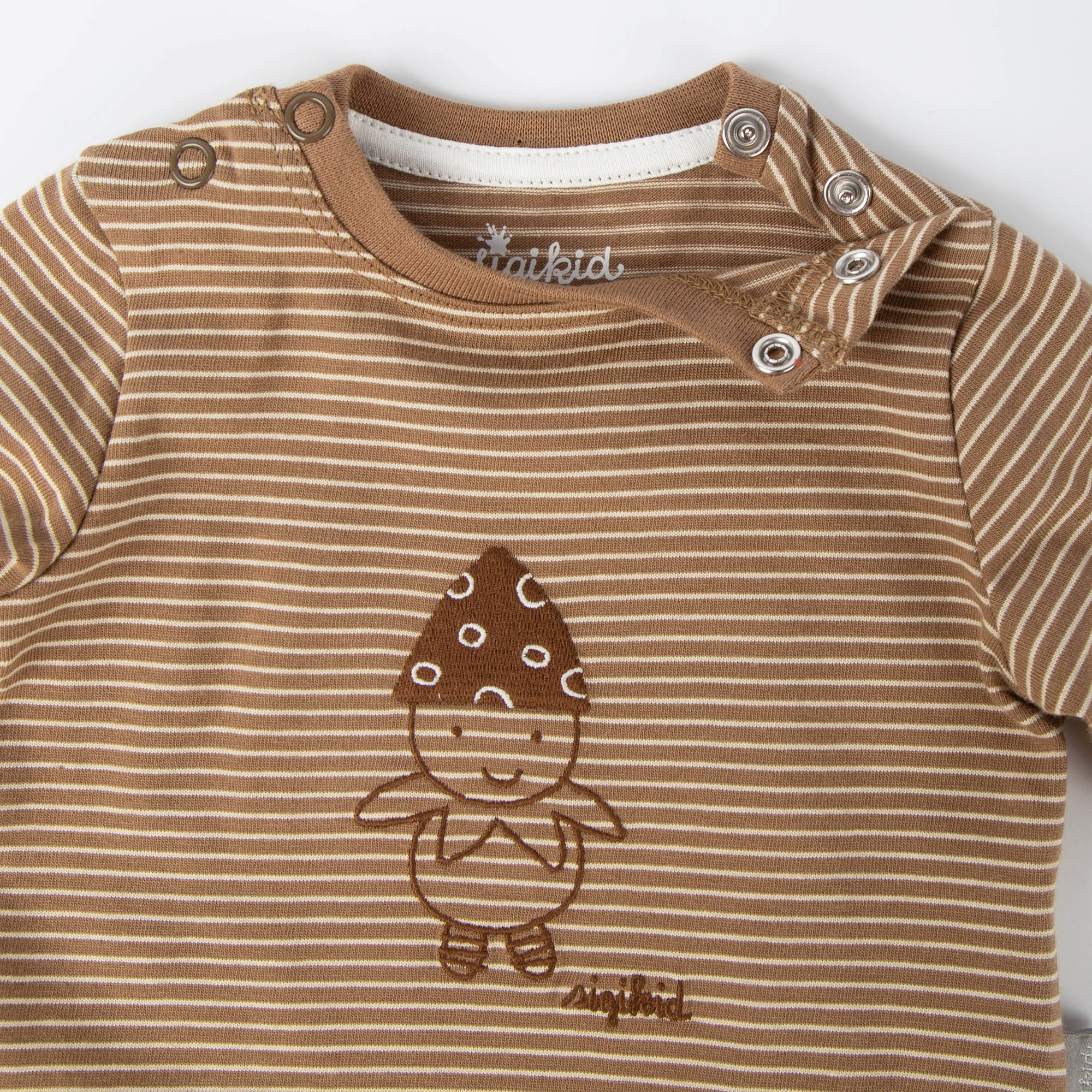 Baby Langarmshirt mit Stickerei, braun/beige geringelt