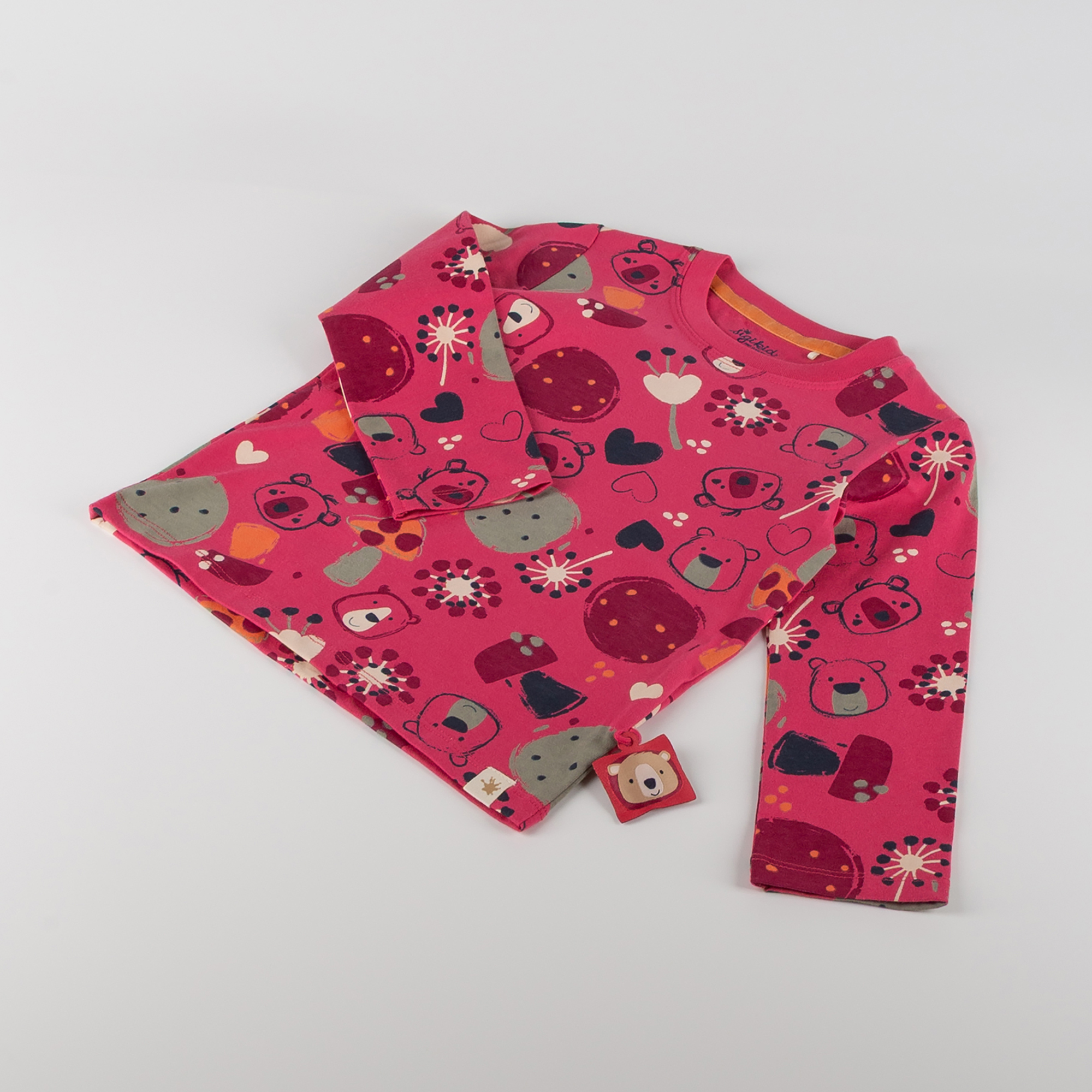 Kinder Langarmshirt Bär Fancy Forest Print, pink