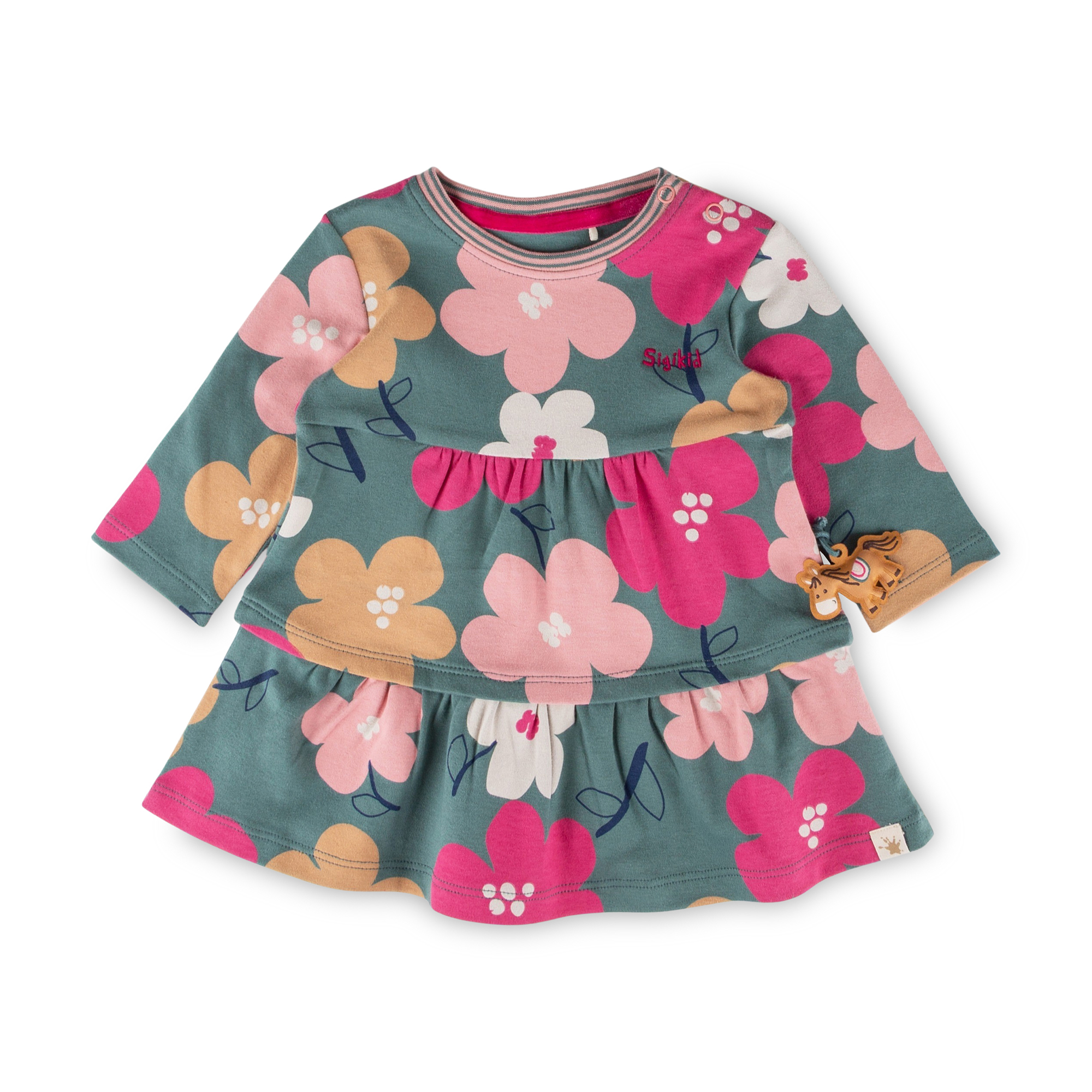 Baby Stufenkleid Pony Love, grün mit Blumenprint Baby Stufenkleid Pony Love, grün mit Blumenprint