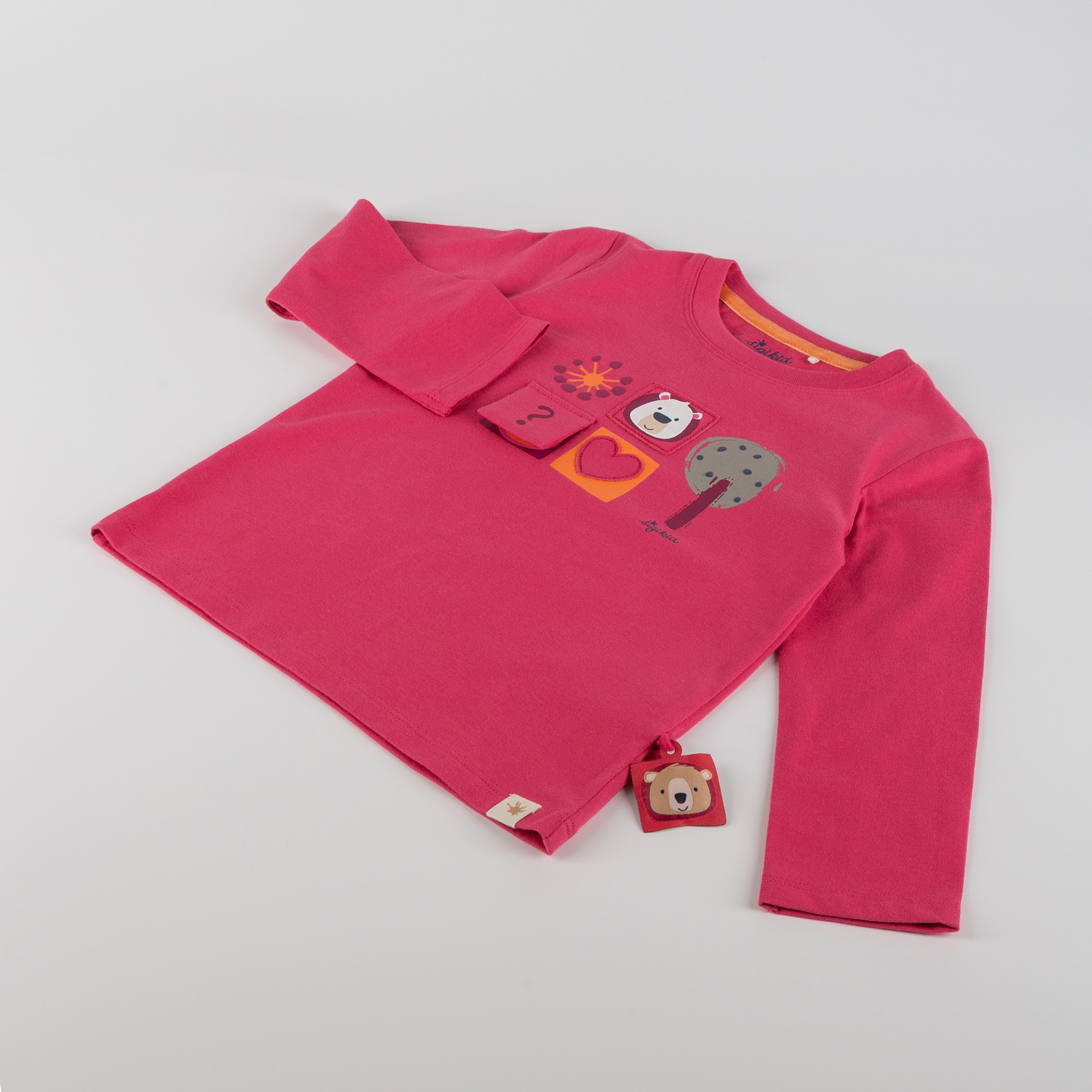 Kinder Langarmshirt Bär Fancy Forest Print, pink