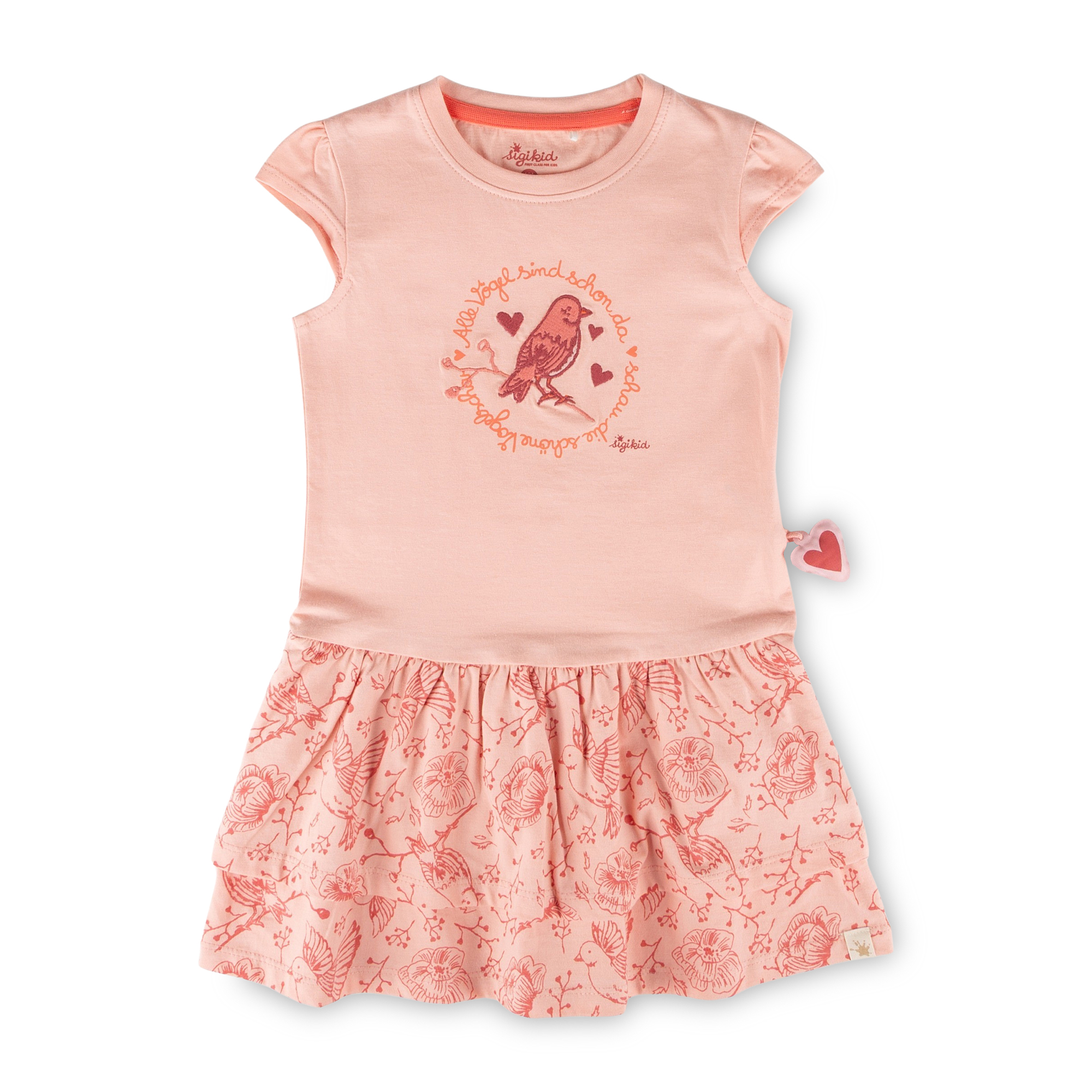 Kinder Kleid mit Vogel Motiv und 2-stufigen Volant, rosa