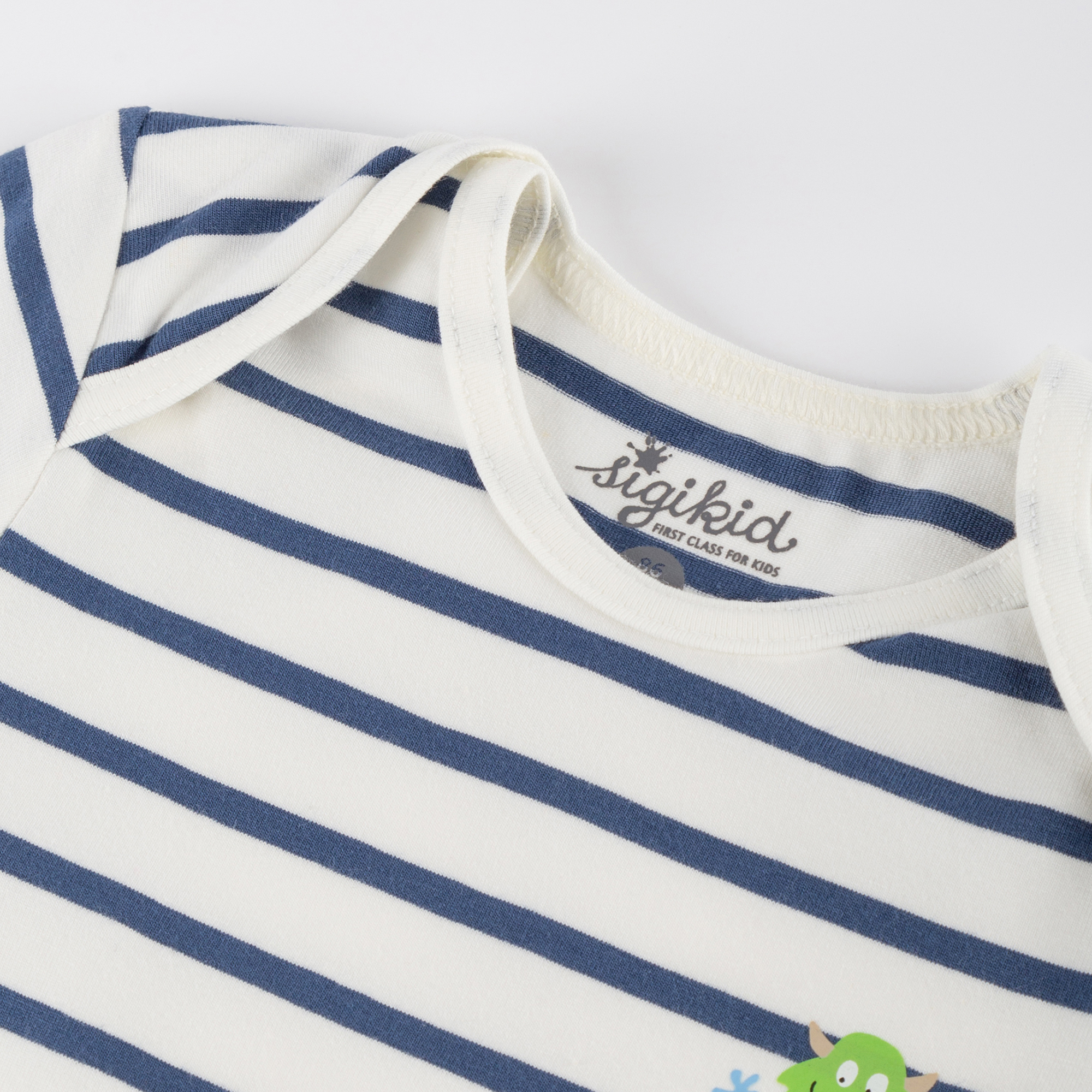 Kurzarm Baby Body Monster, blau geringelt Kurzarm Baby Body Monster, blau geringelt