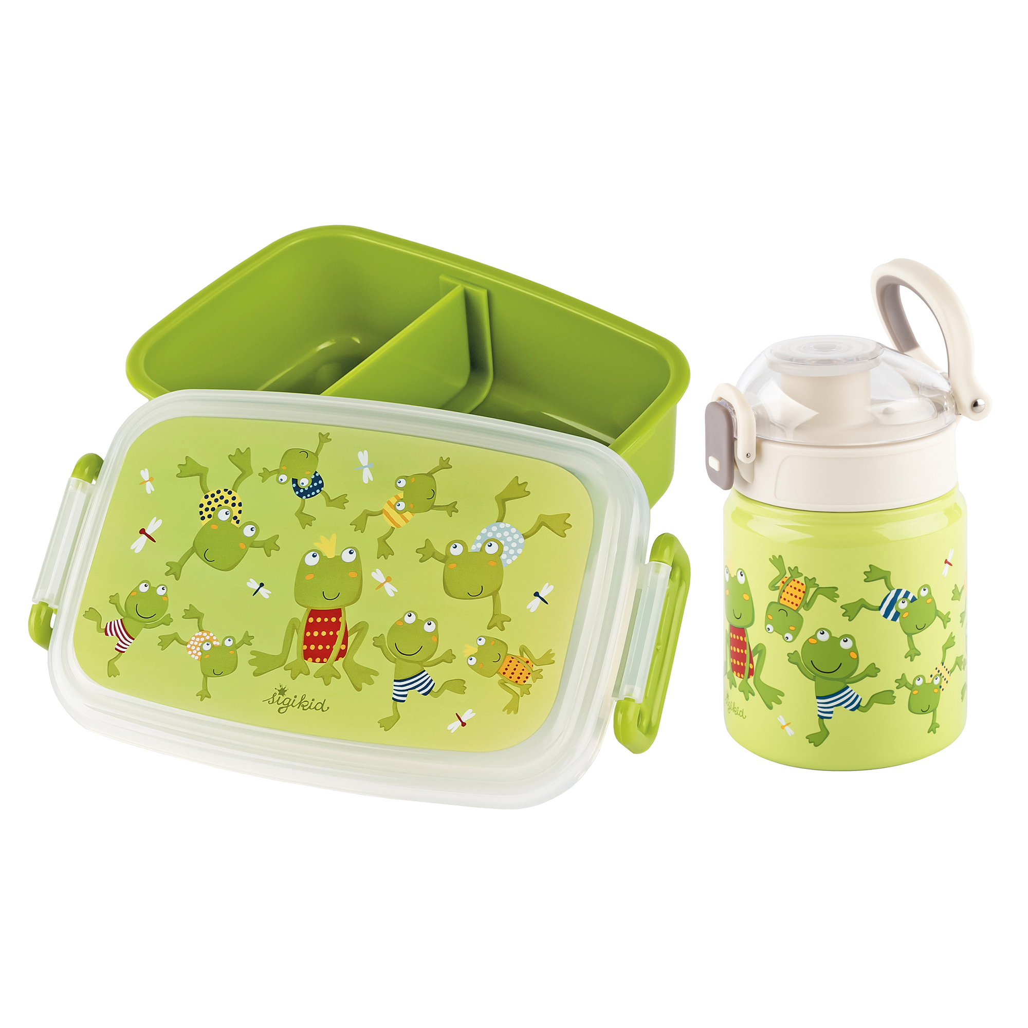 Kinder Set 400 ml Edelstahl-Trinkflasche und Brotbox, Frosch Kinder Set 400 ml Edelstahl-Trinkflasche und Brotbox, Frosch