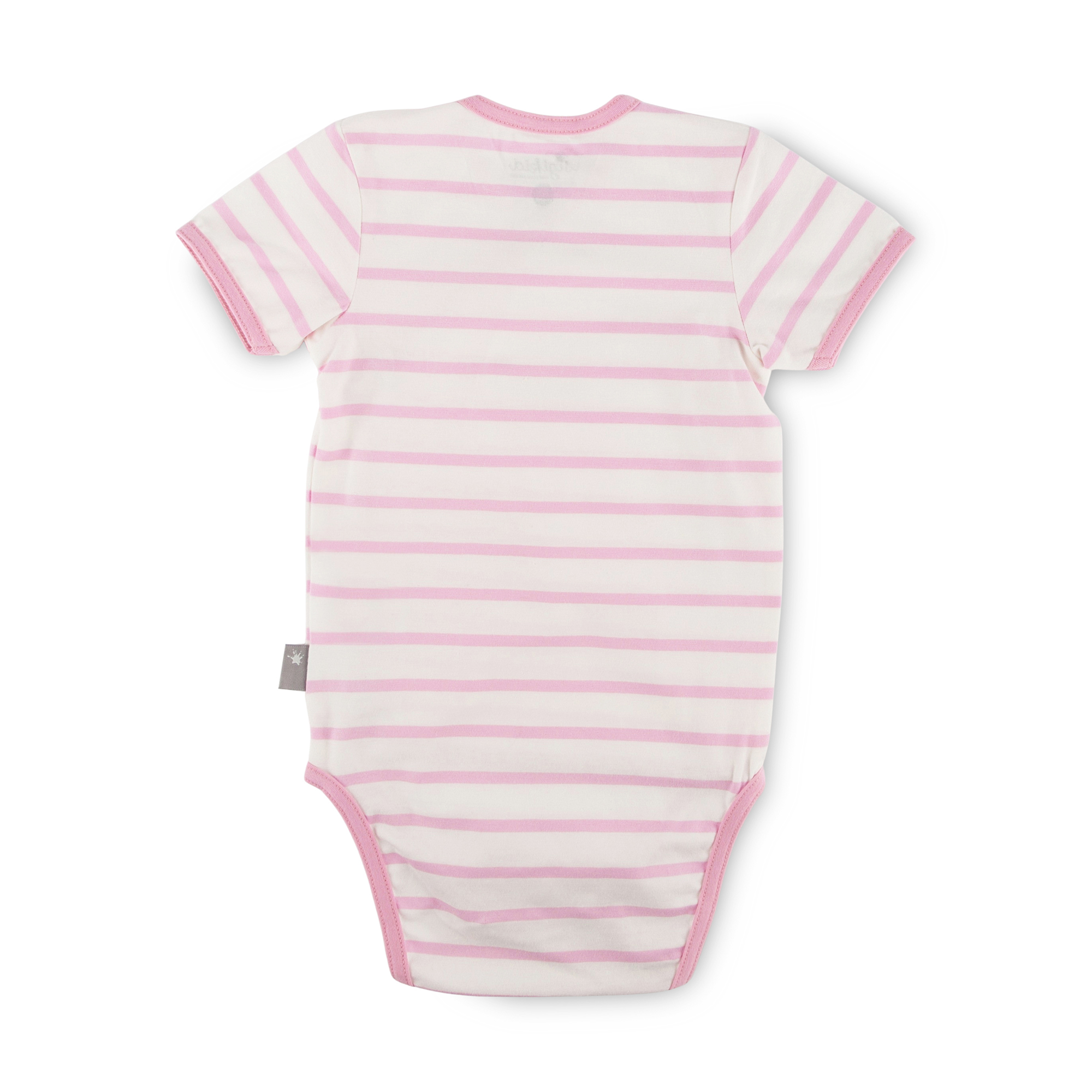 Kurzarm Baby Body Hund und Eichhörnchen, rosa geringelt Kurzarm Baby Body Hund und Eichhörnchen, rosa geringelt