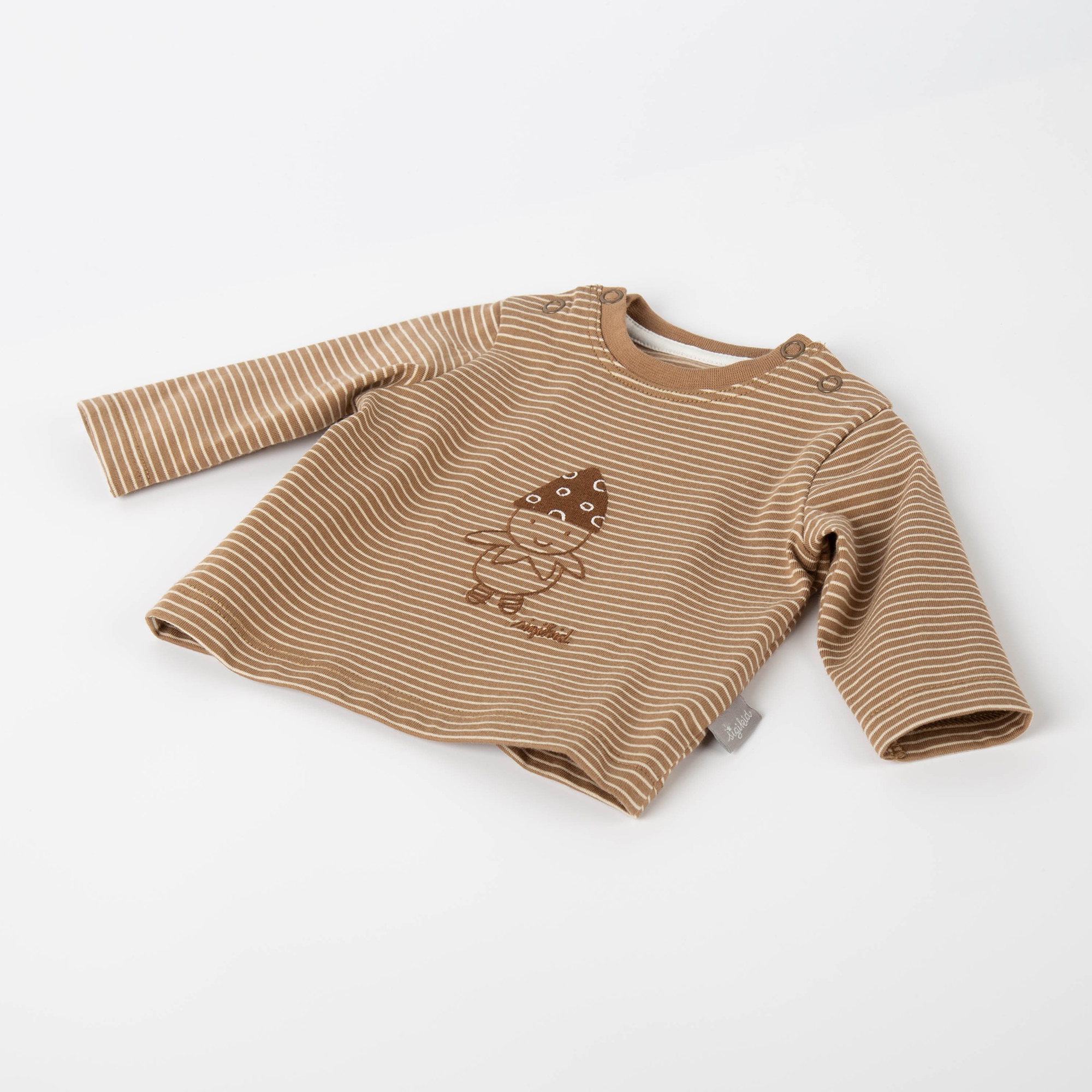 Baby Langarmshirt mit Stickerei, braun/beige geringelt