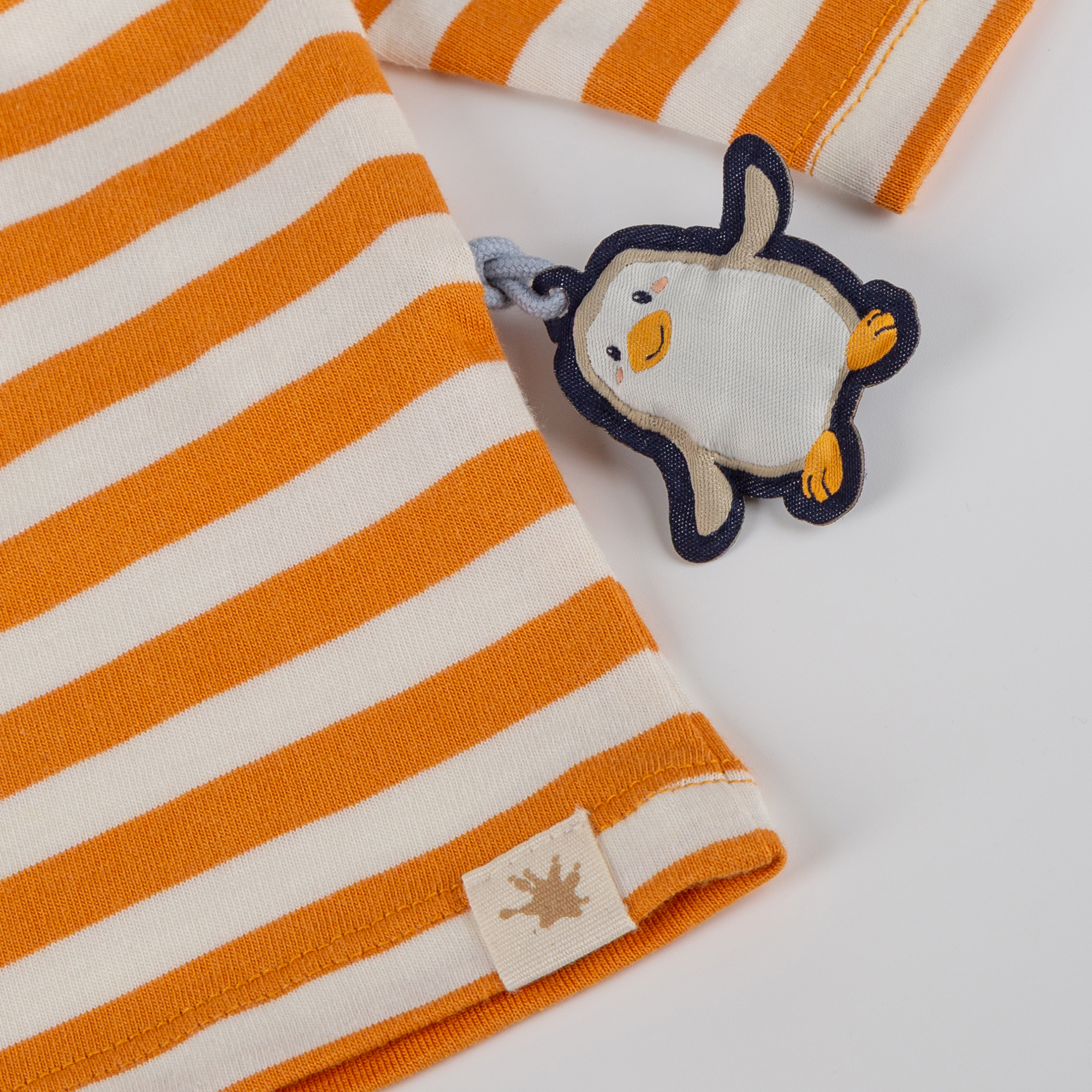 Baby Langarmshirt Pinguin Polar Friends, gelb/weiß gestreift