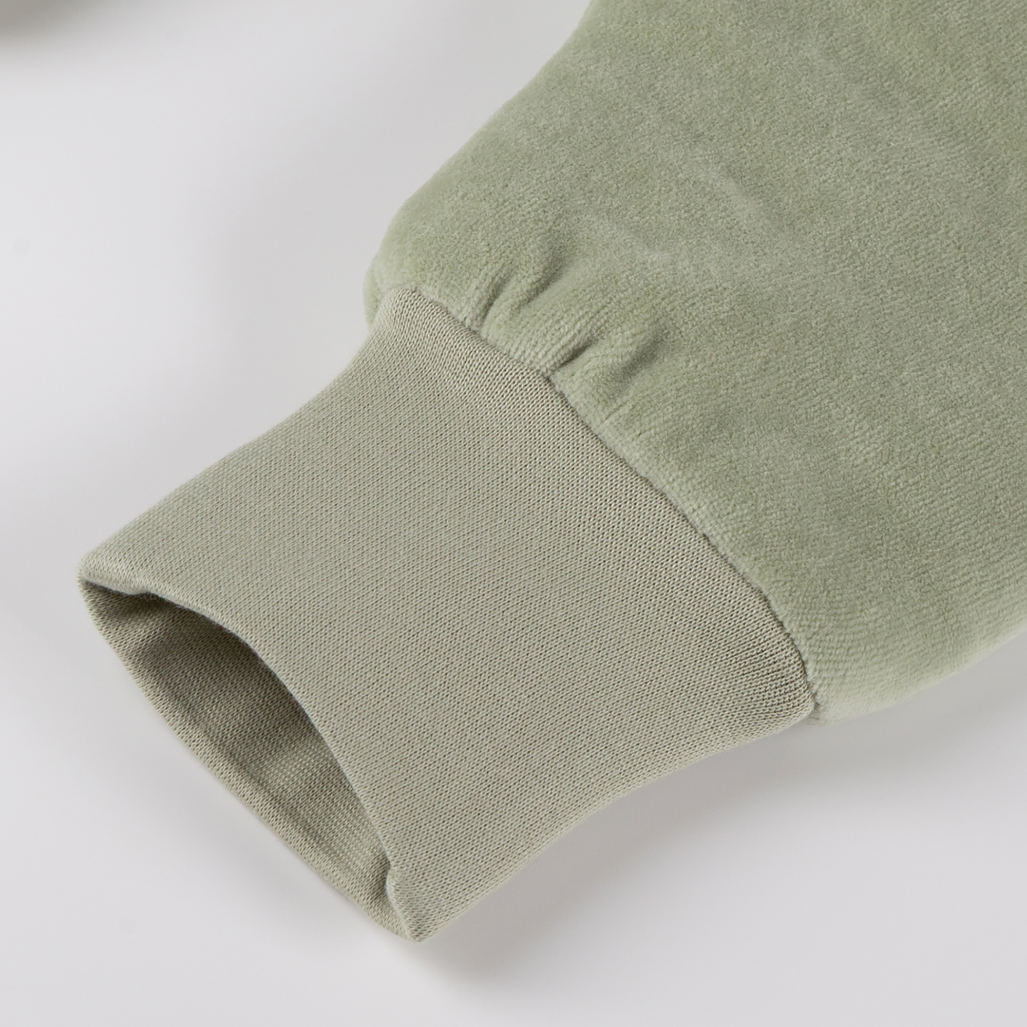 Newborn baby velour overall, foldable cuffs, wadded, green