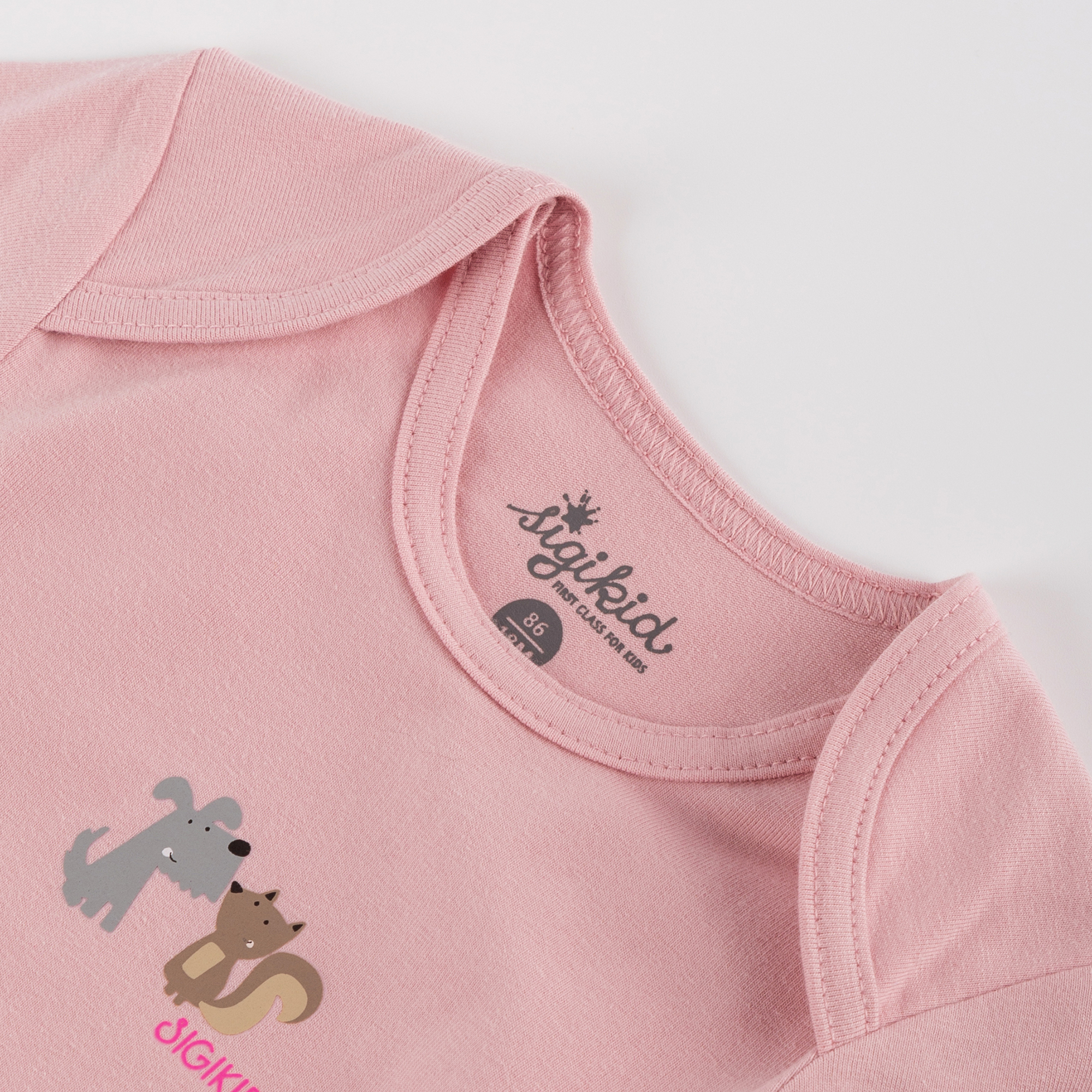 Langarm Baby Body Hund und Eichhörnchen, rosa