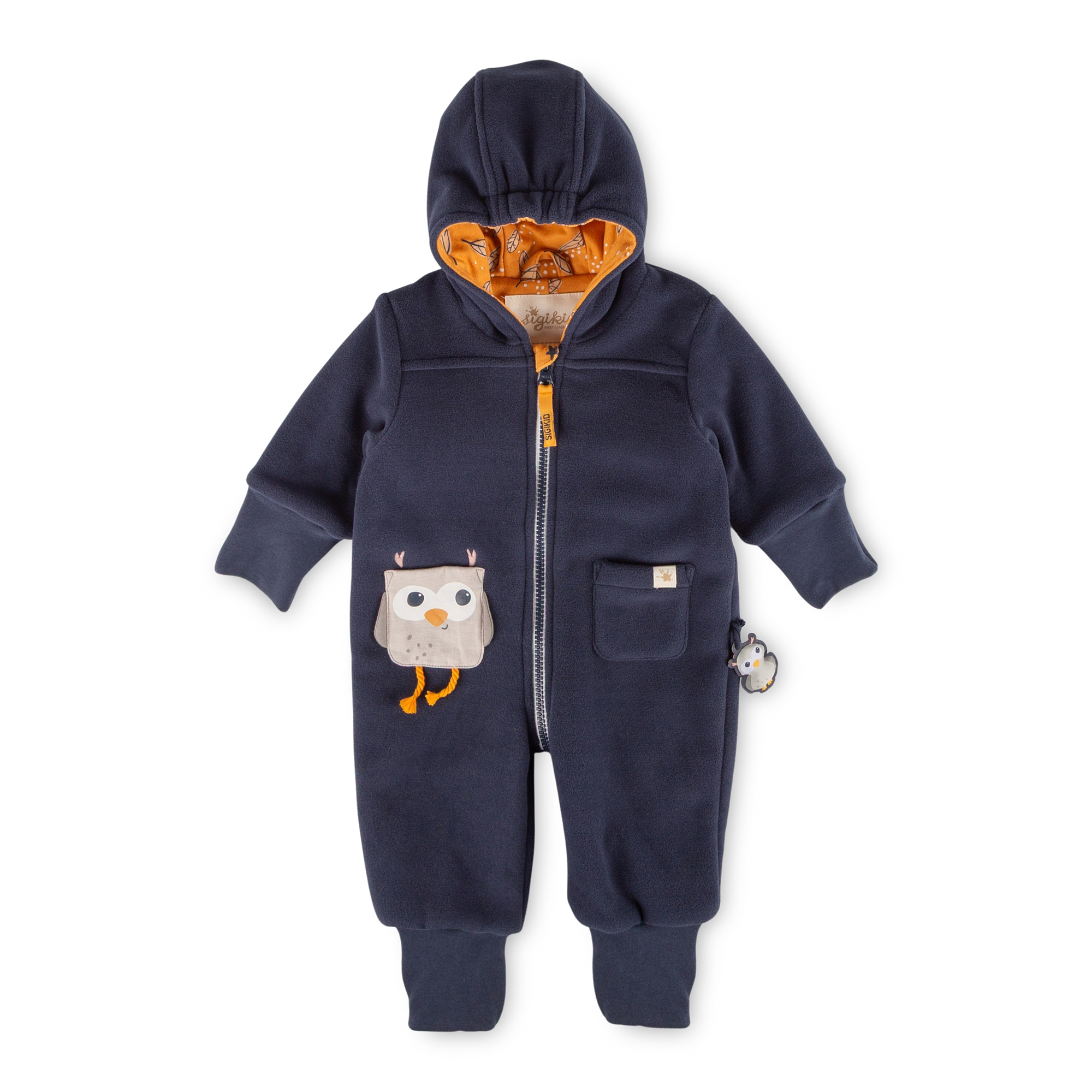 Baby fleece overall Owl, lined, foldable cuffs