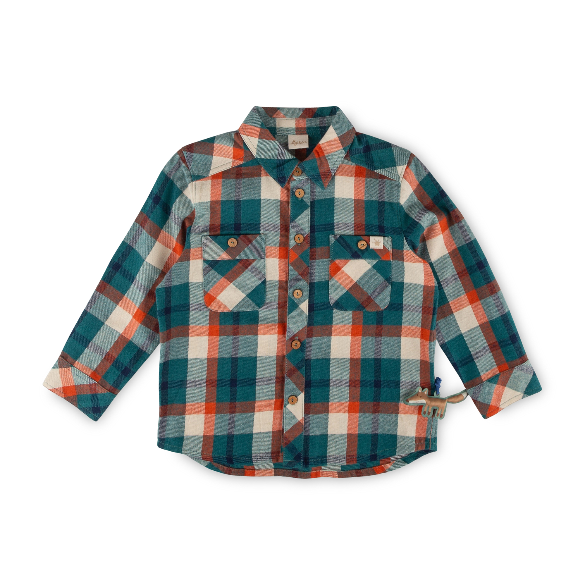 Kinder Karo Flanellhemd Wild Fox, grün-orange-weiß Kinder Karo Flanellhemd Wild Fox, grün-orange-weiß