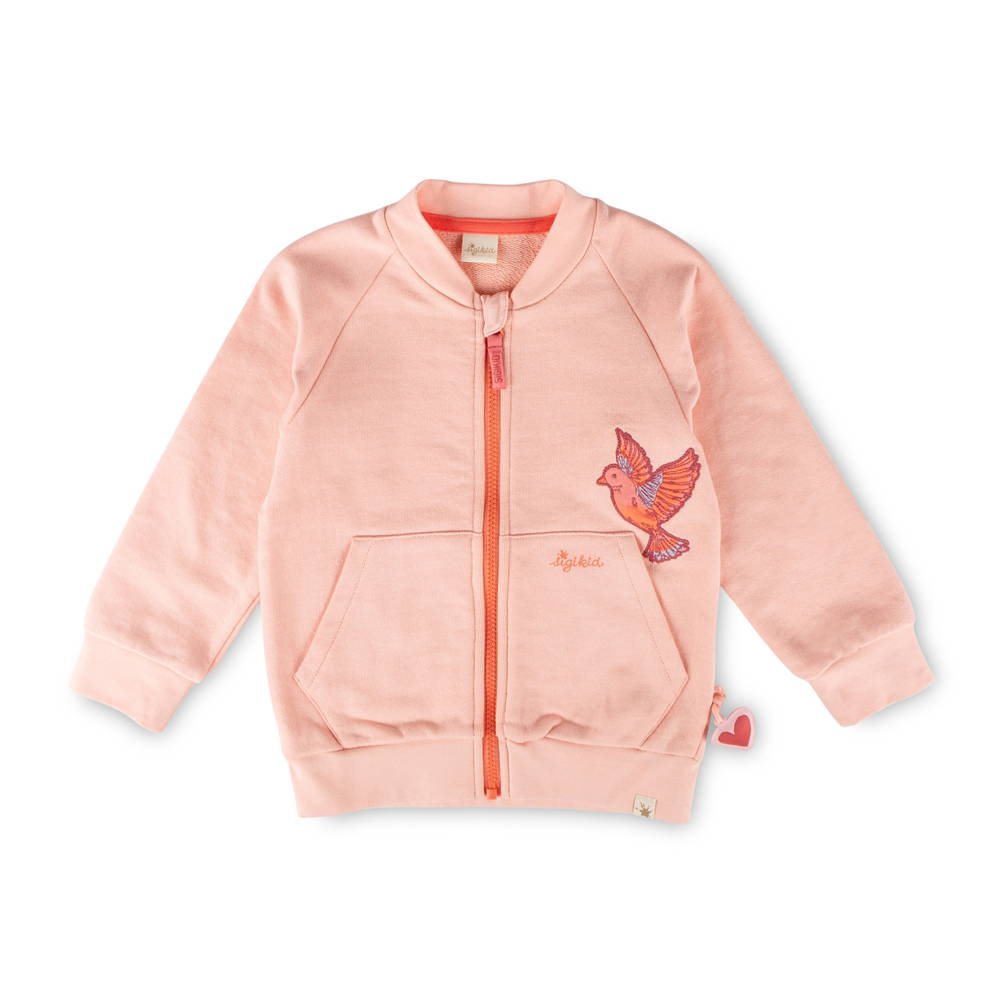Kinder Sweatjacke mit Vogel Motiv und Kängurutasche, rosa