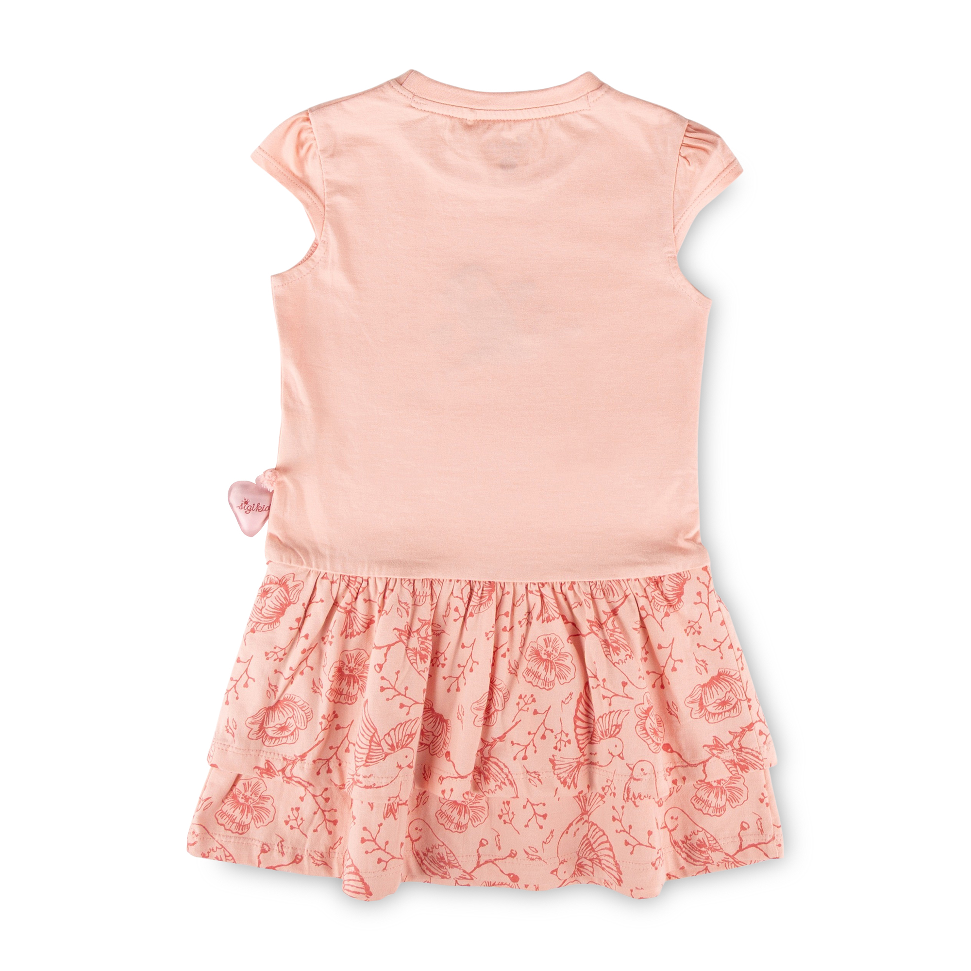 Kinder Kleid mit Vogel Motiv und 2-stufigen Volant, rosa