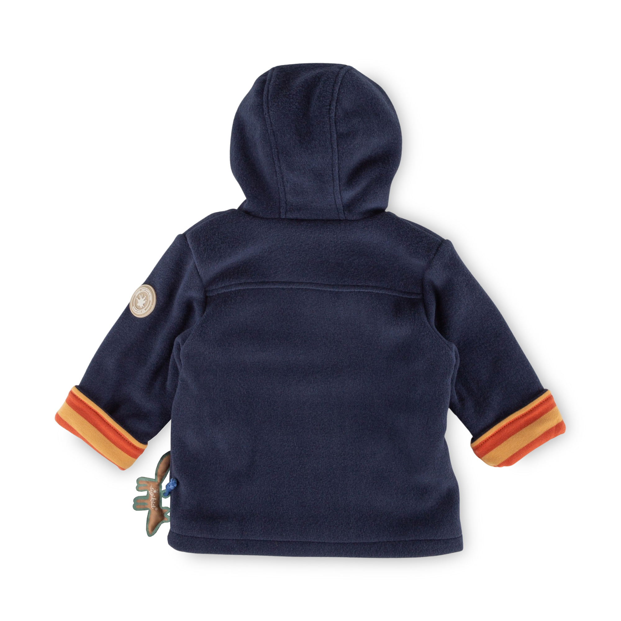 Hooded baby fleece jacket with fox pocket, lined