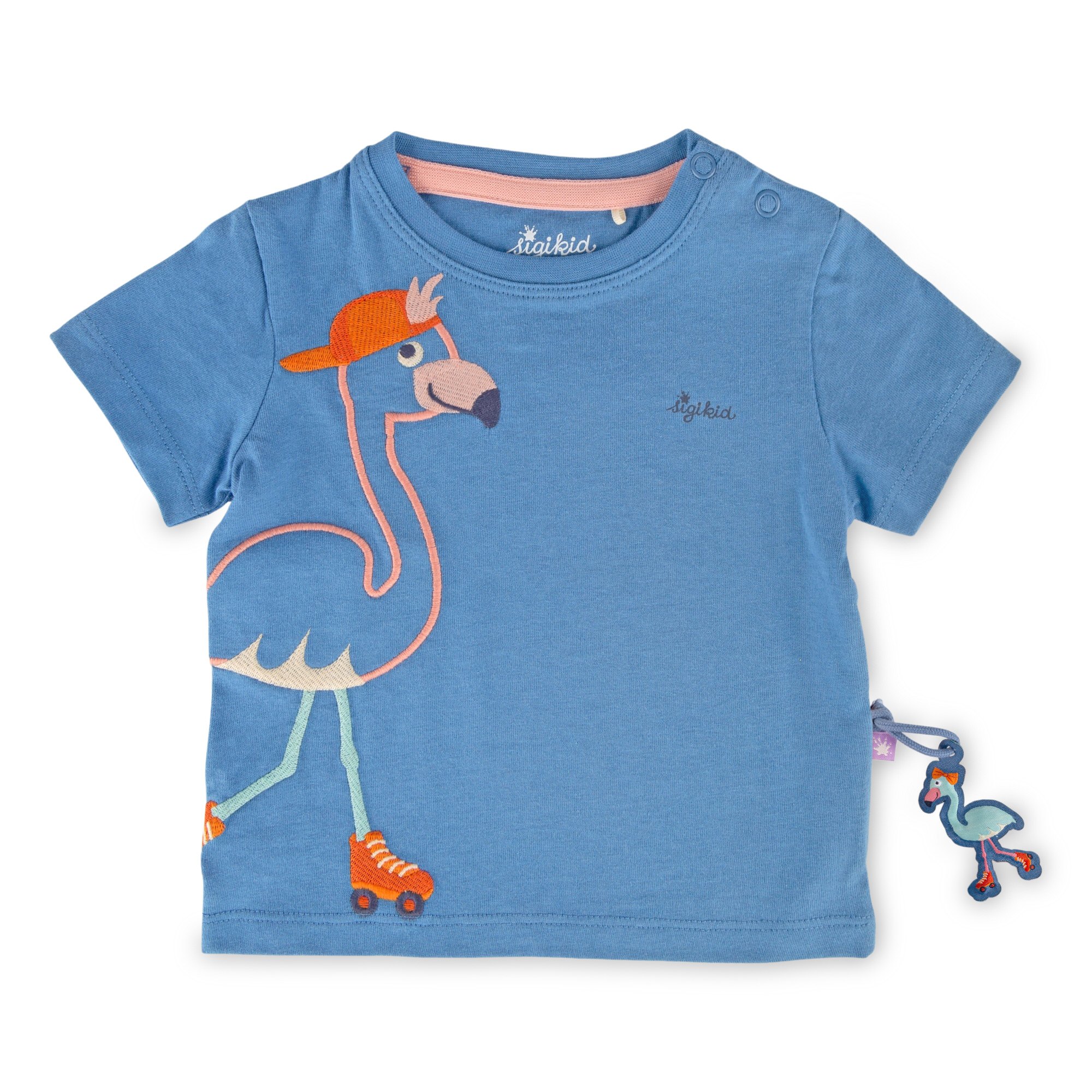 Blaues Baby T-Shirt mit Wild Flamingo Motiv