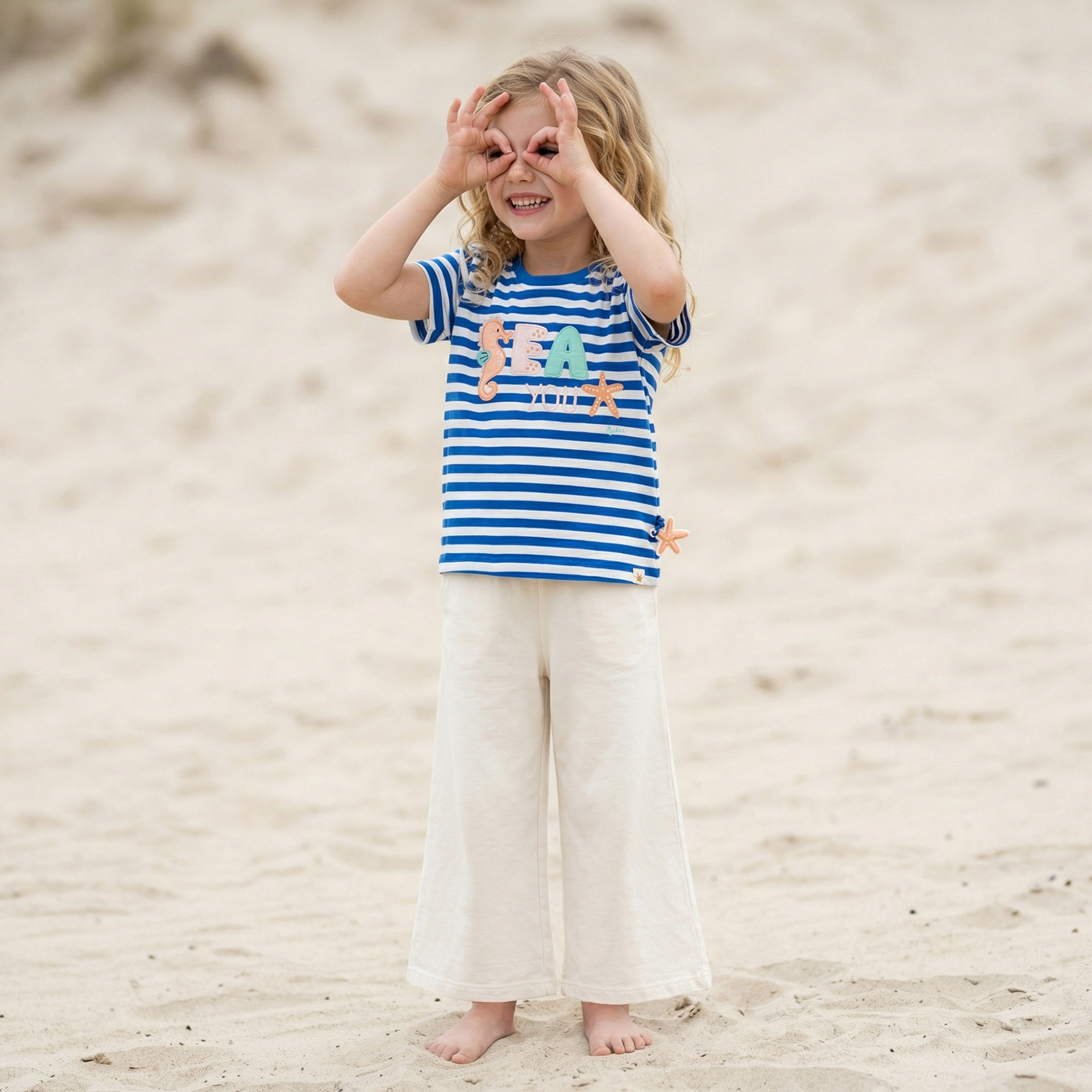 Kinder Ringel T-Shirt Seepferdchen, blau-weiß