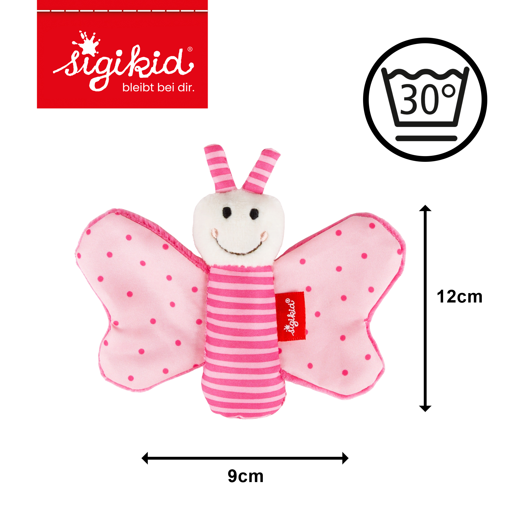 Butterfly baby soft toy rattle, pink