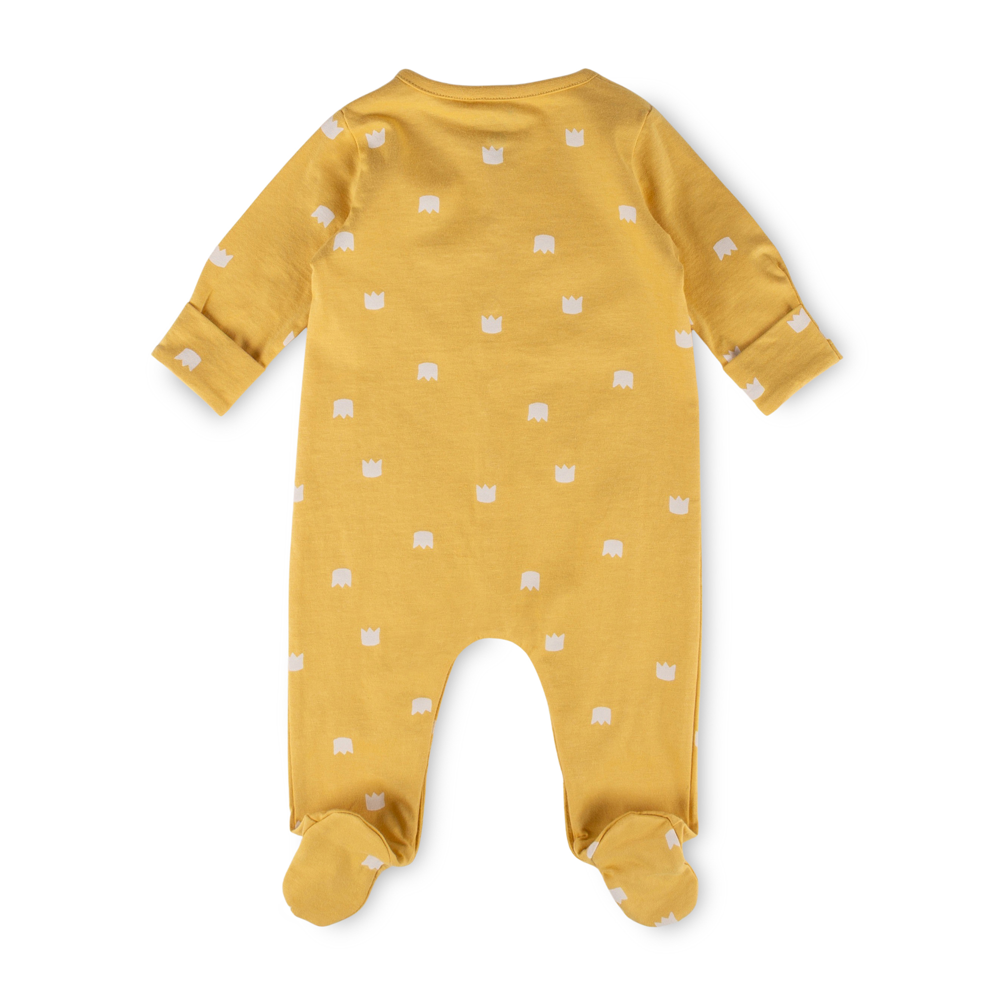 Newborn baby footed romper, foldover mittens, yellow