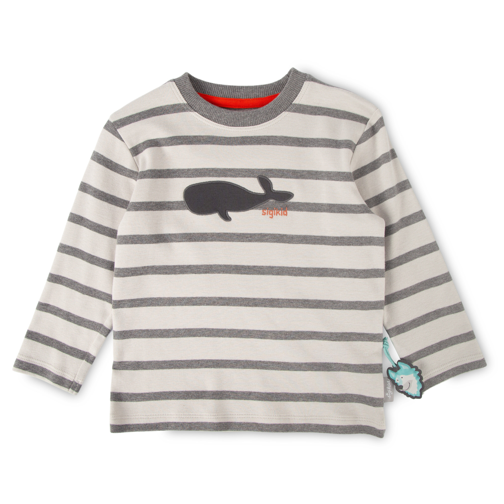 Kinder Langarmshirt mit Wal Motiv, grau geringelt