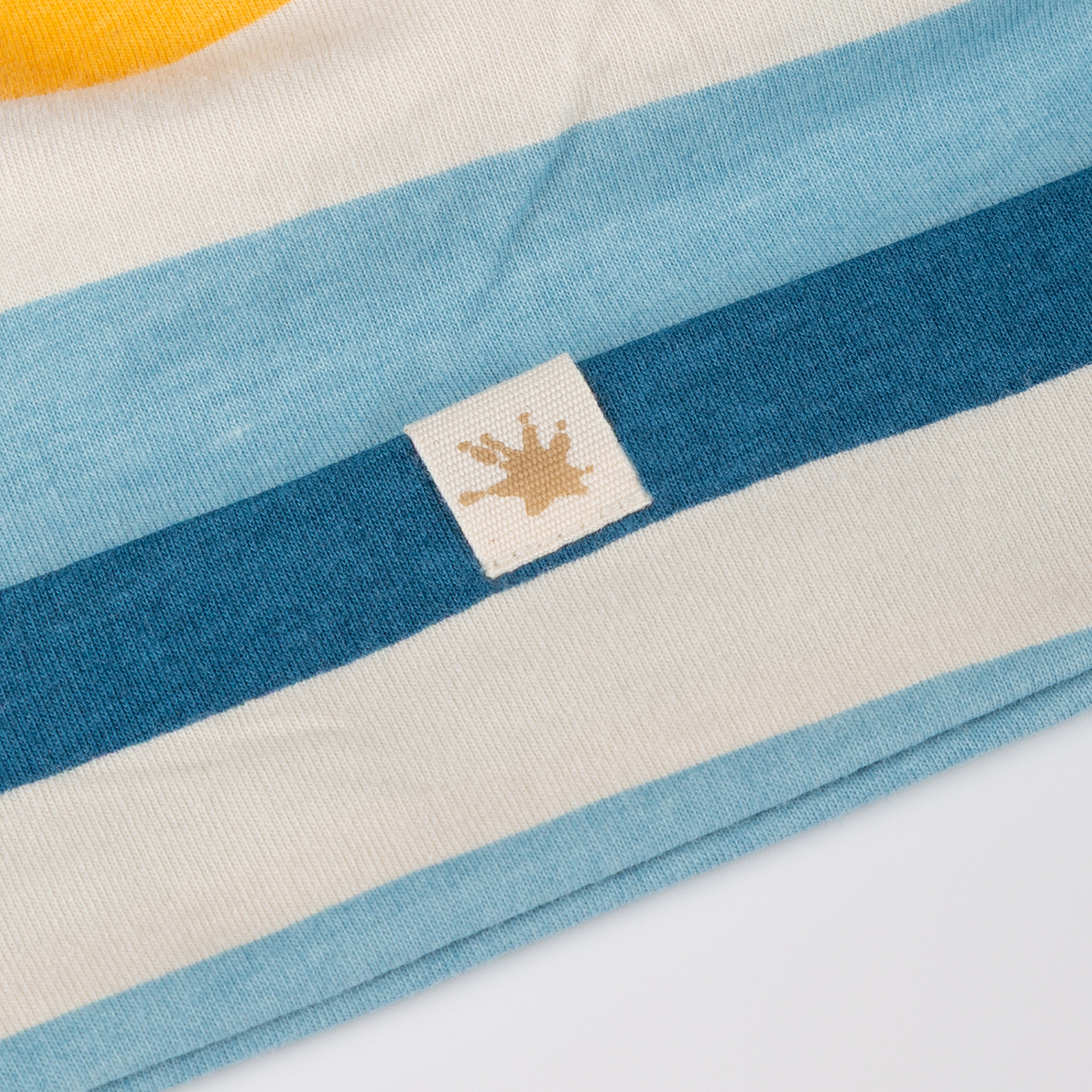 Kinder Beanie, grün-blau-gelb-weiß gestreift