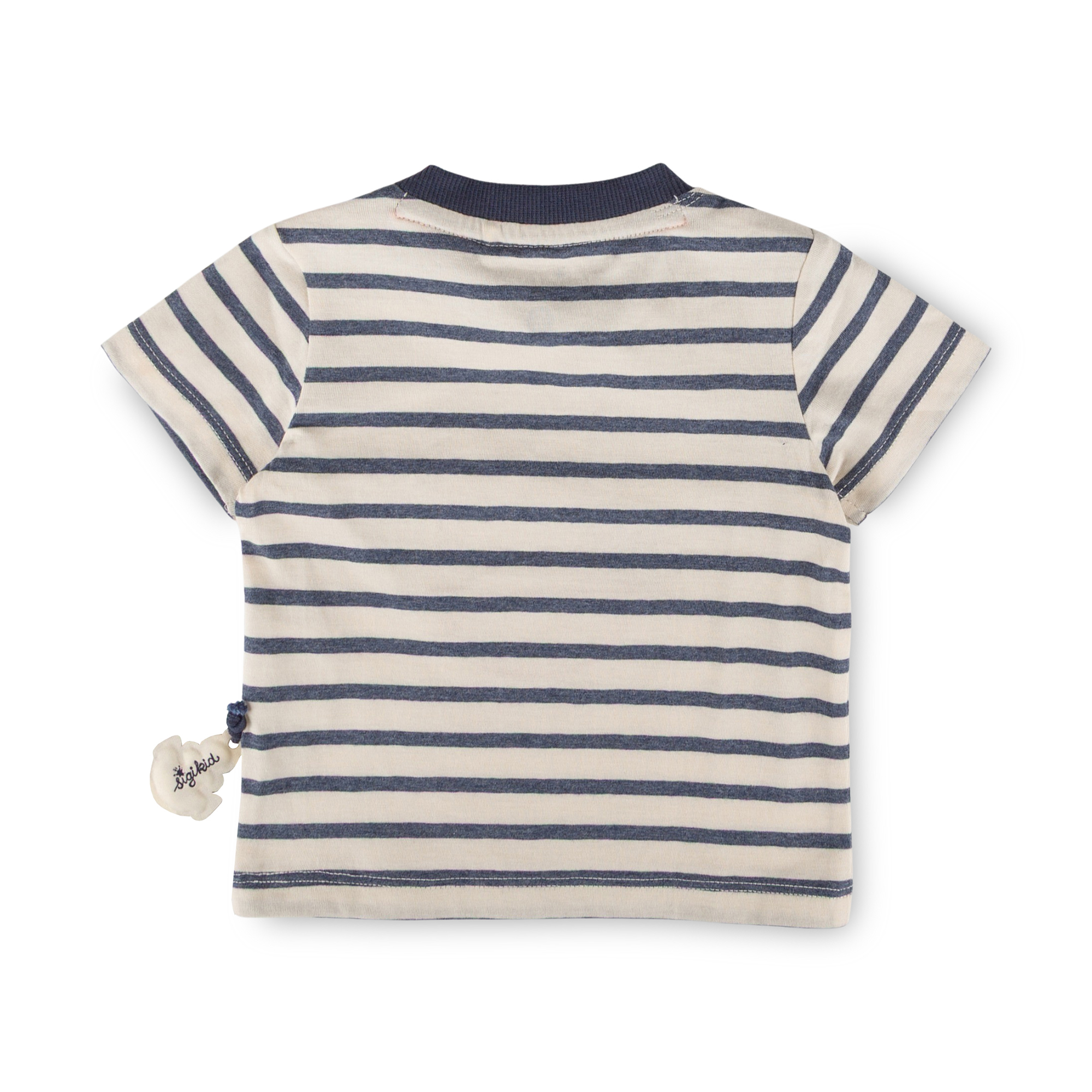 Baby Ringel T-Shirt Bär im Segelboot, blau-weiß