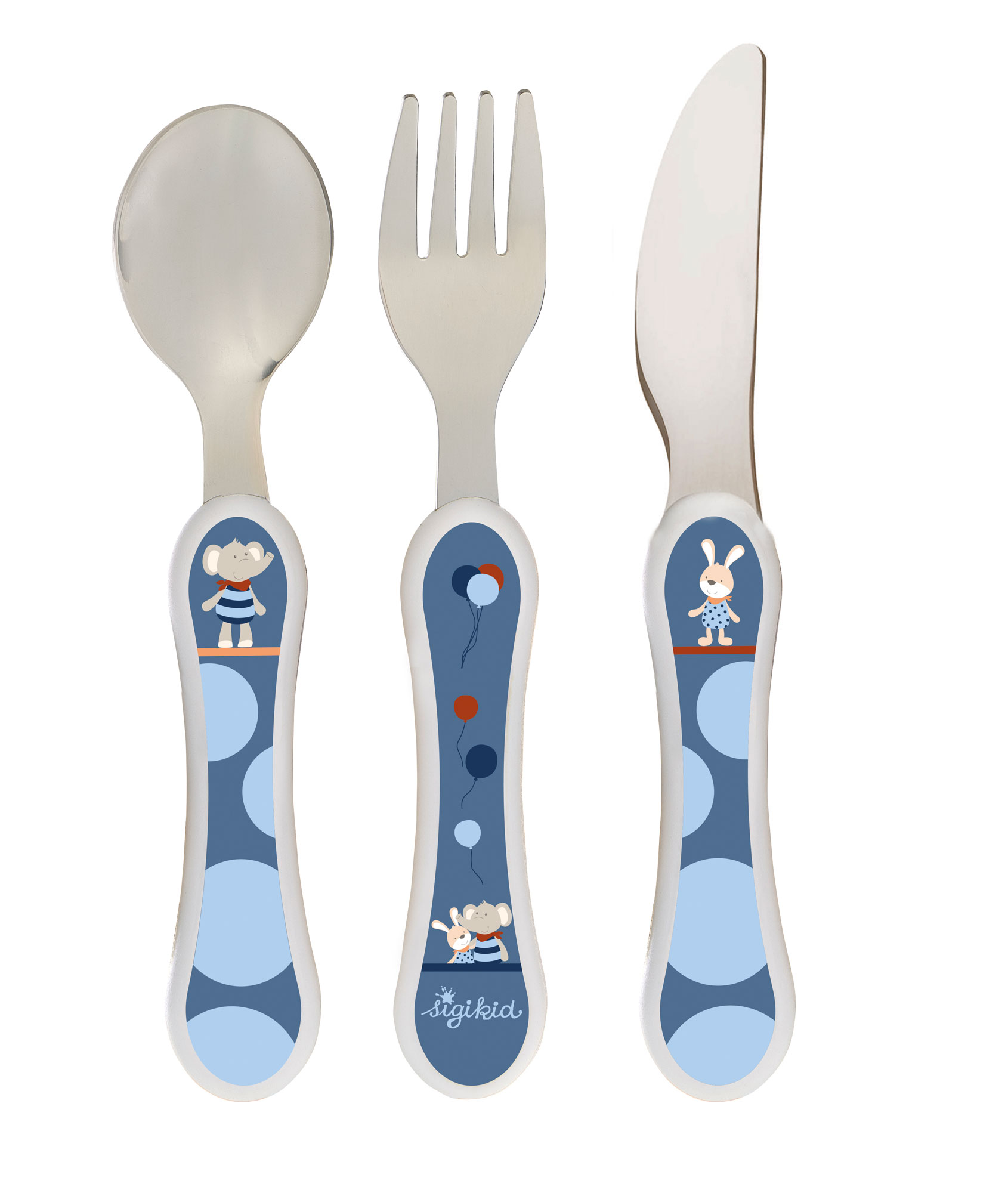 Kinder Besteck Set Hase und Elefant Lolo Lombardo, Messer, Gabel, Löffel Kinder Besteck Set Hase und Elefant Lolo Lombardo, Messer, Gabel, Löffel