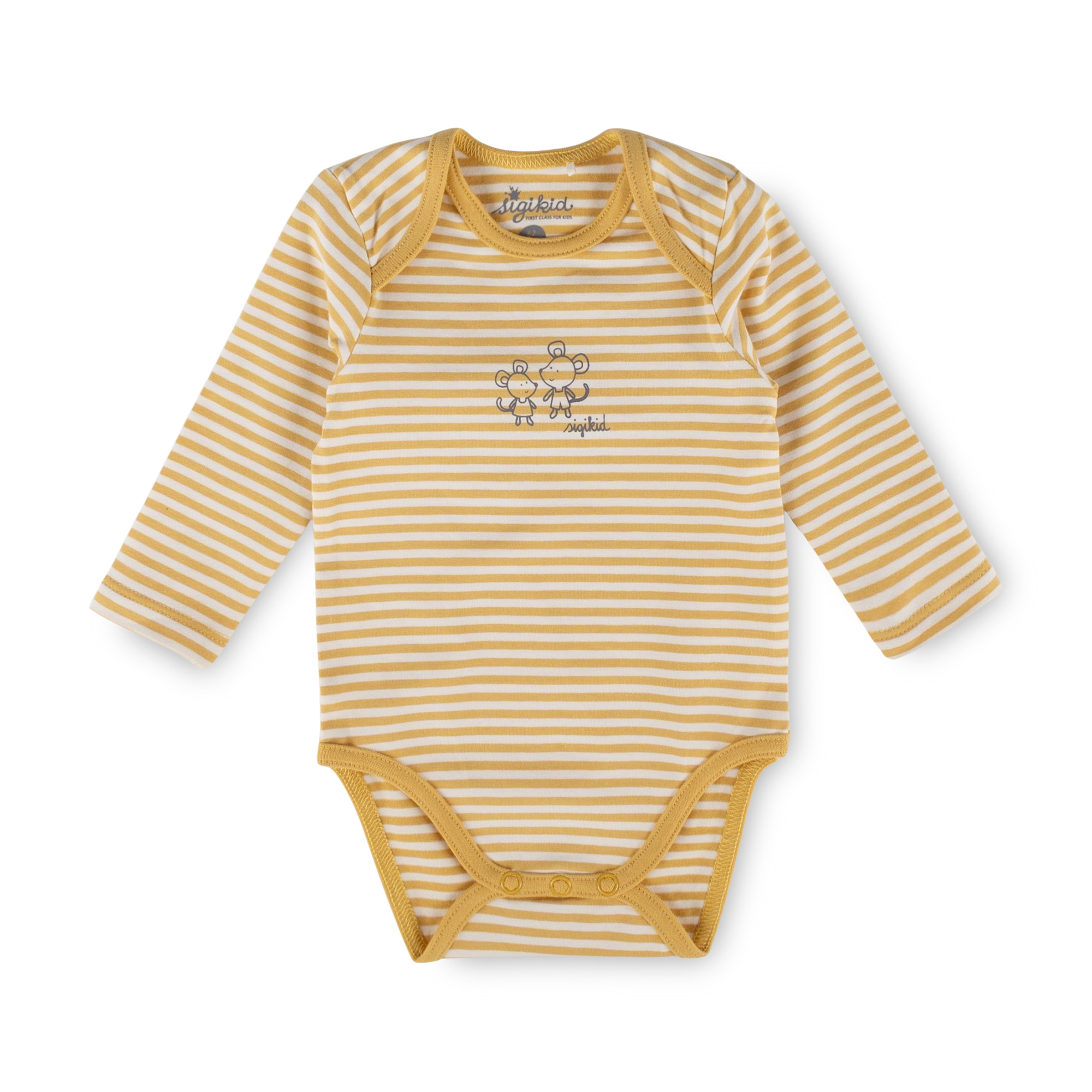 Newborn baby long sleeve bodysuit mouse, yellow/white