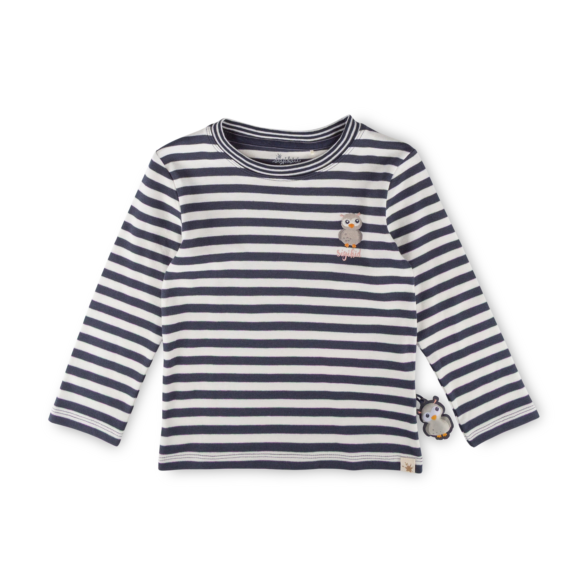 Kinder Langarmshirt Eule Magic Owl, blau-weiß geringelt