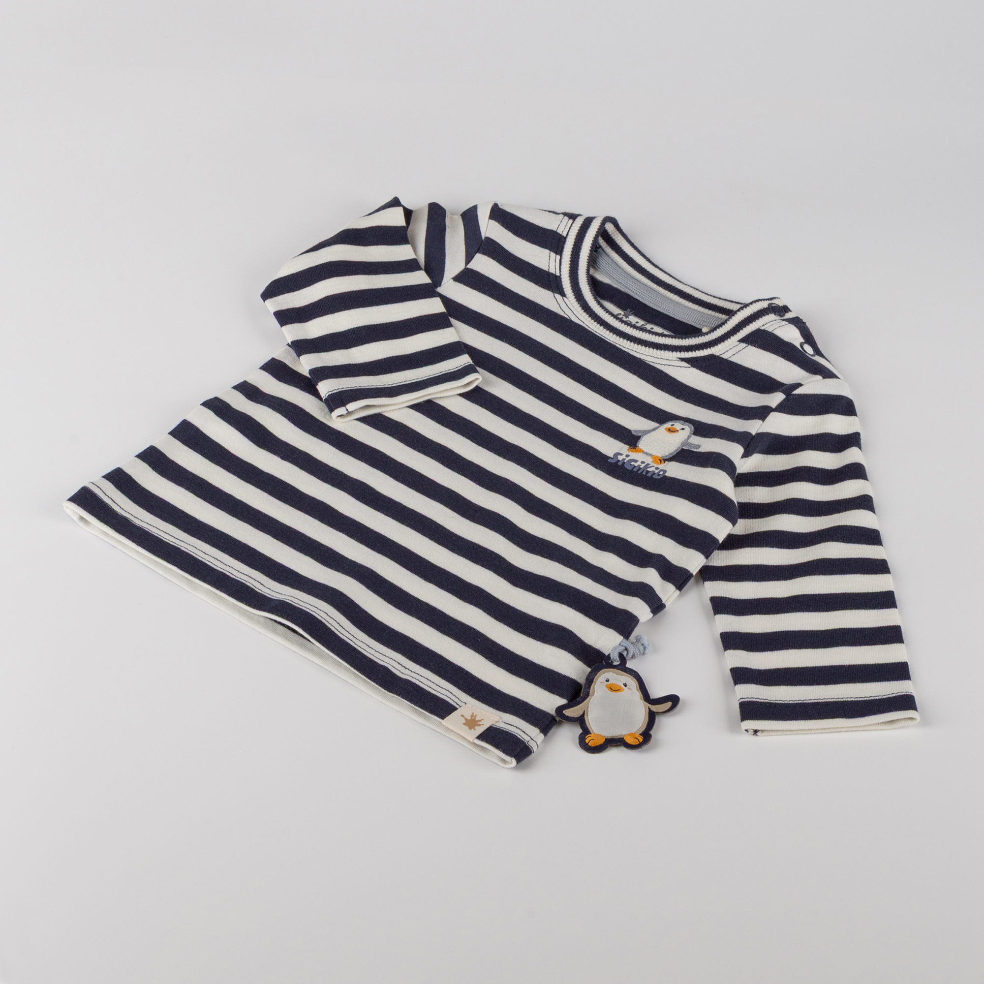 Baby Langarmshirt Pinguin Polar Friends blau/weiß geringelt
