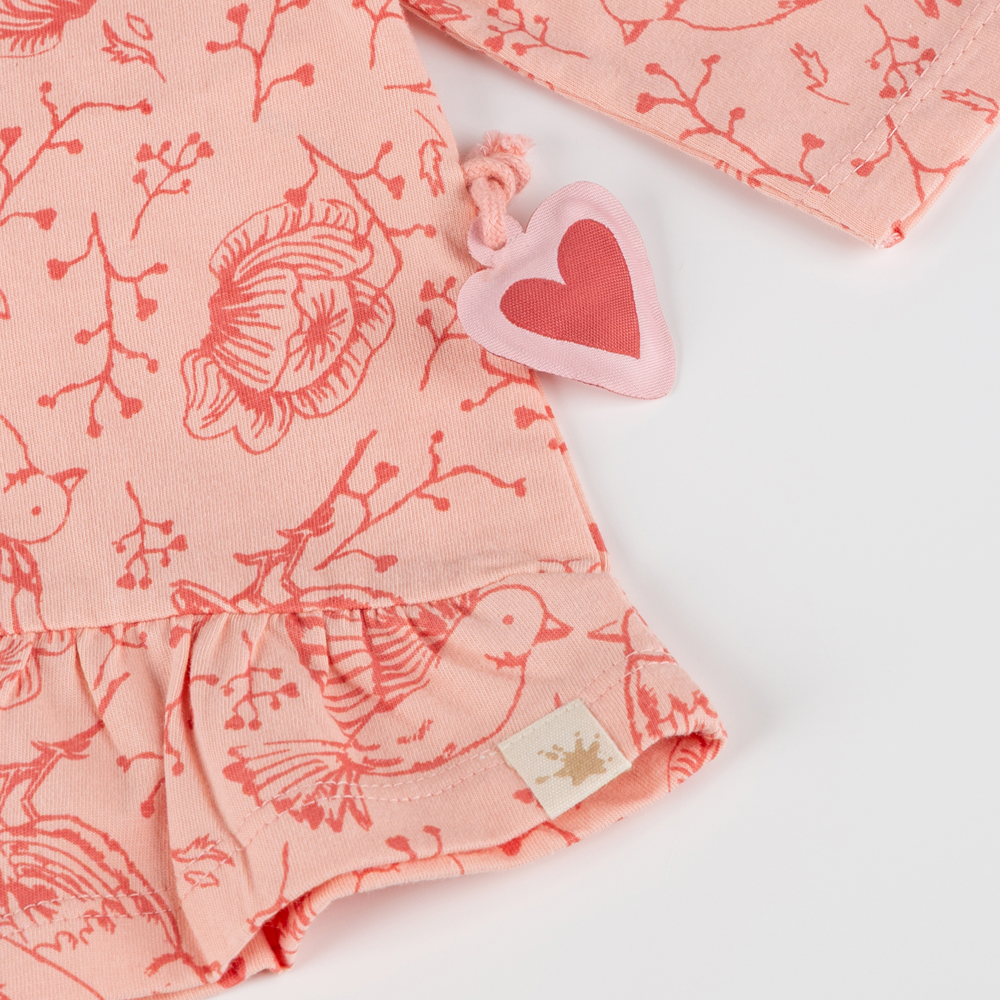 Baby Volant Longshirt mit Vögelschen Print und Herzchen Motiv, rosa