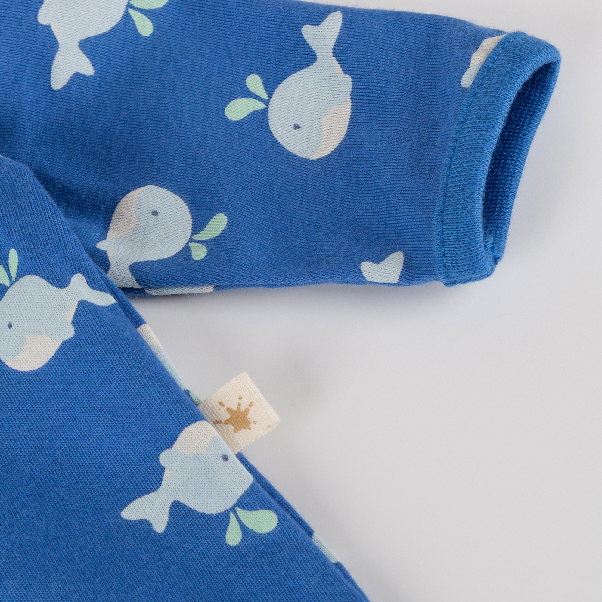 Newborn baby footed long sleeve romper whale, blue