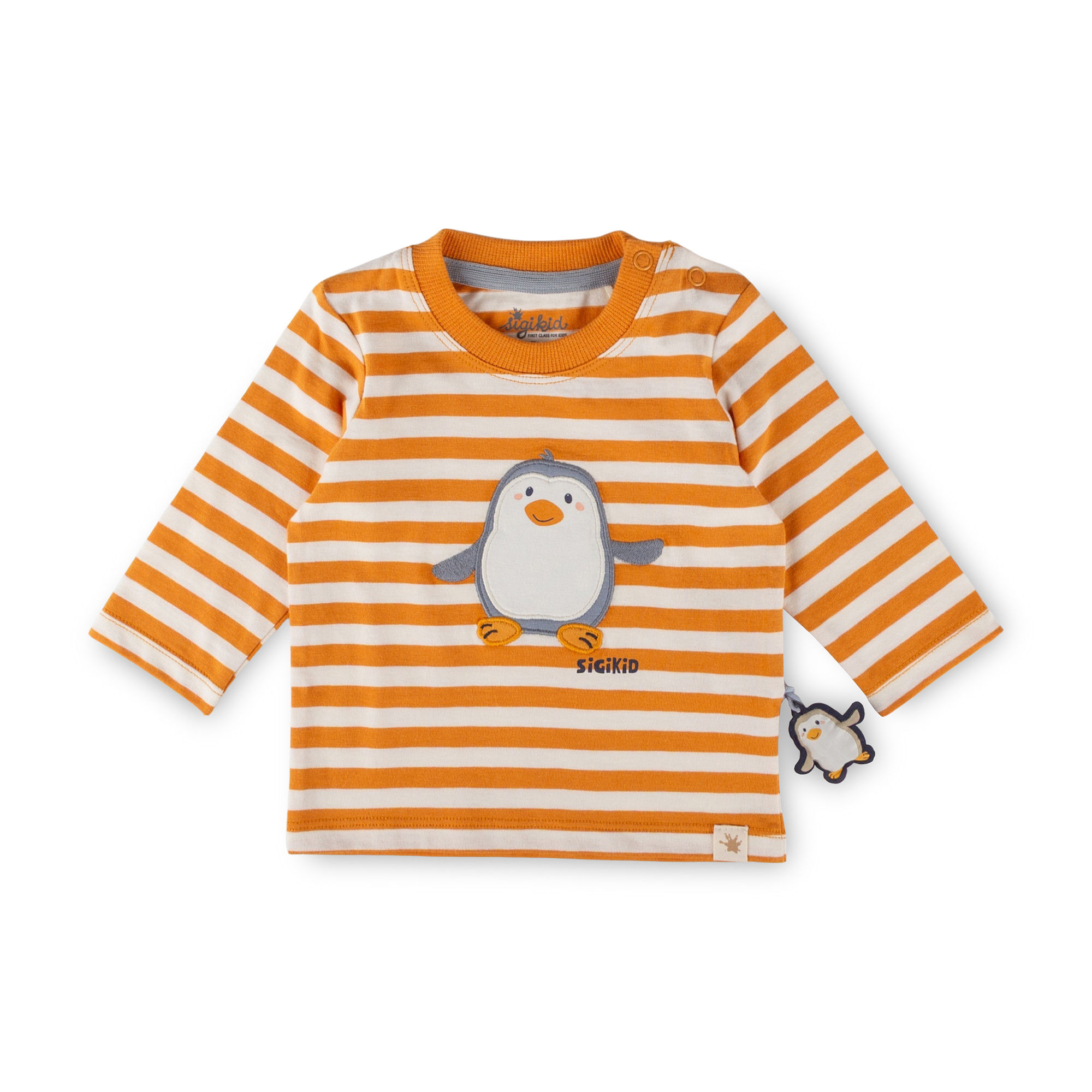Baby Langarmshirt Pinguin Polar Friends, gelb/weiß gestreift