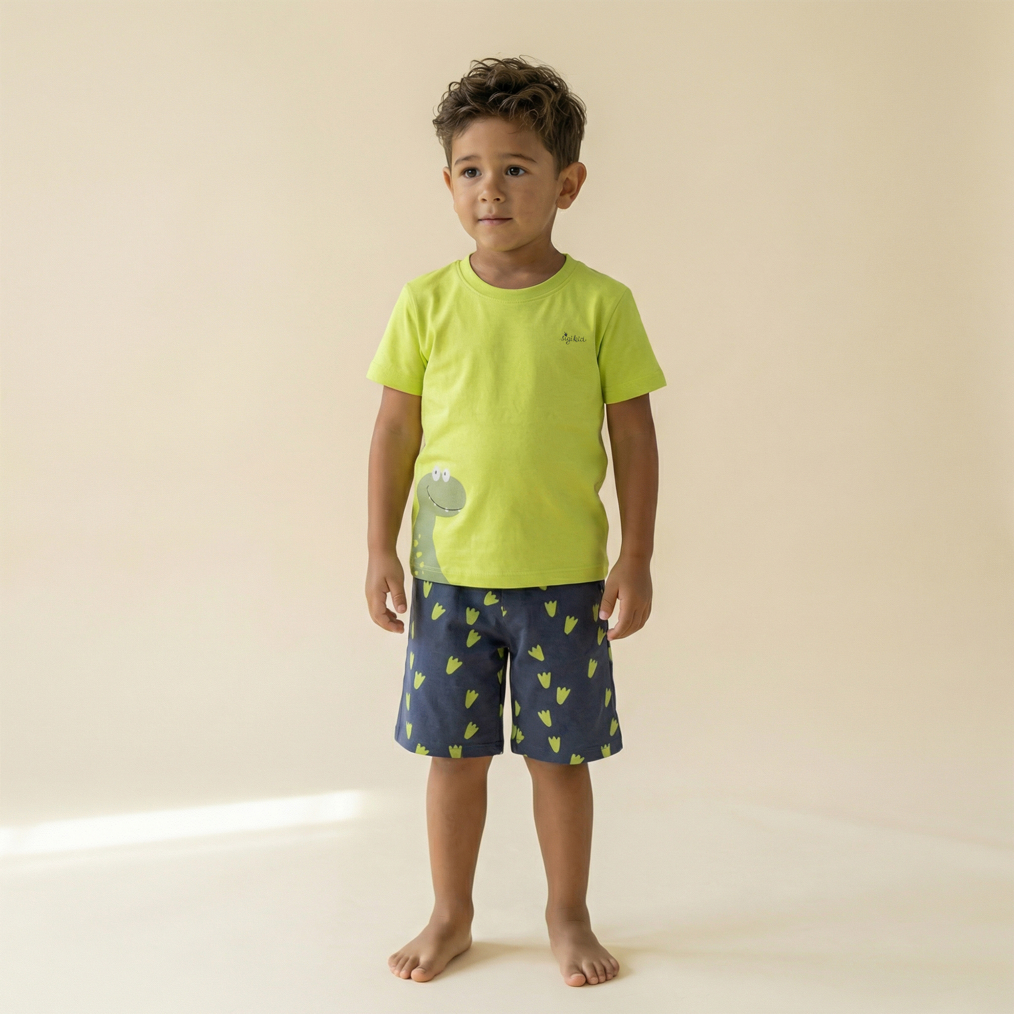 Kurzer Kinder Pyjama Dino, hellgrün