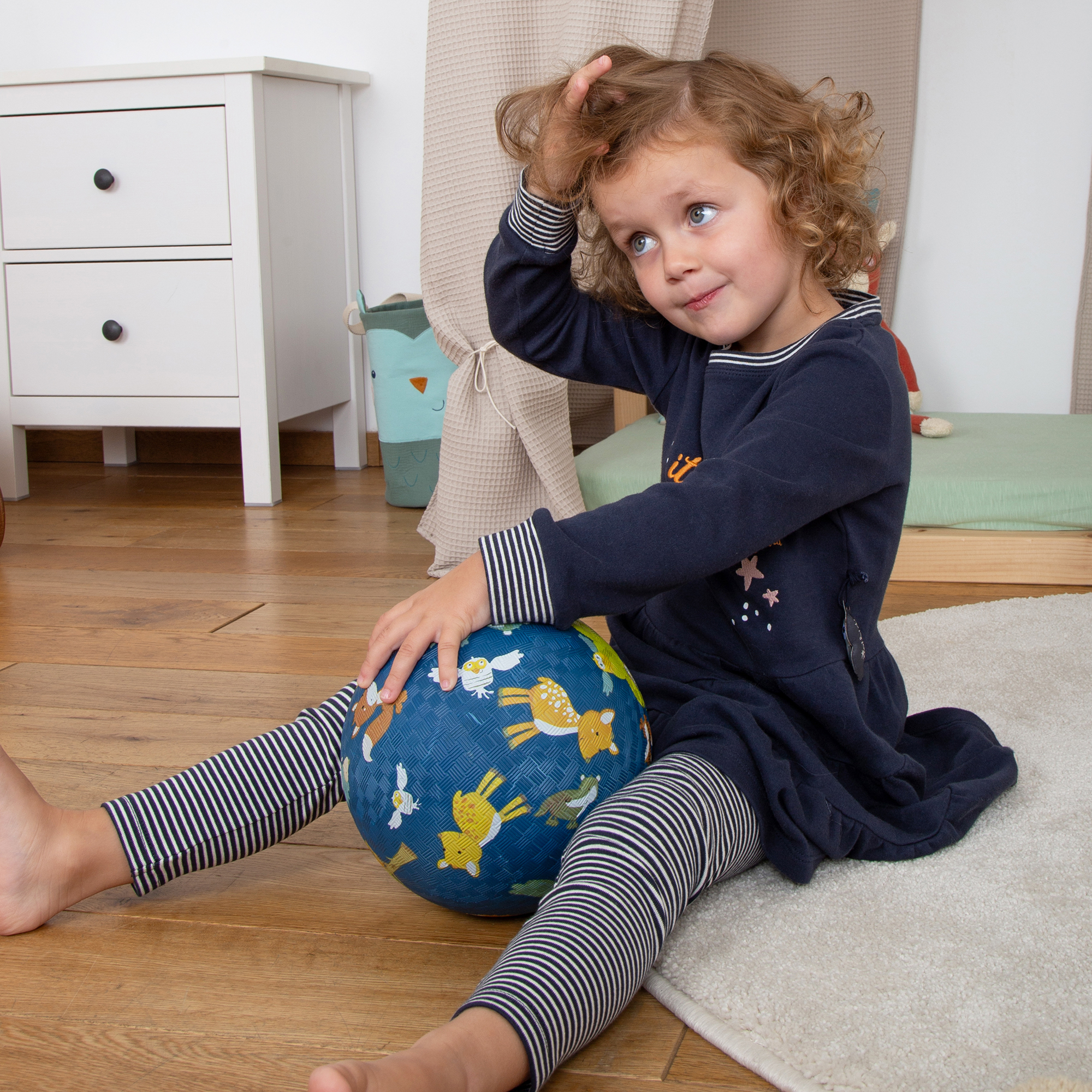 Kinder Ringel Leggings Magic Owl, blau-weiß