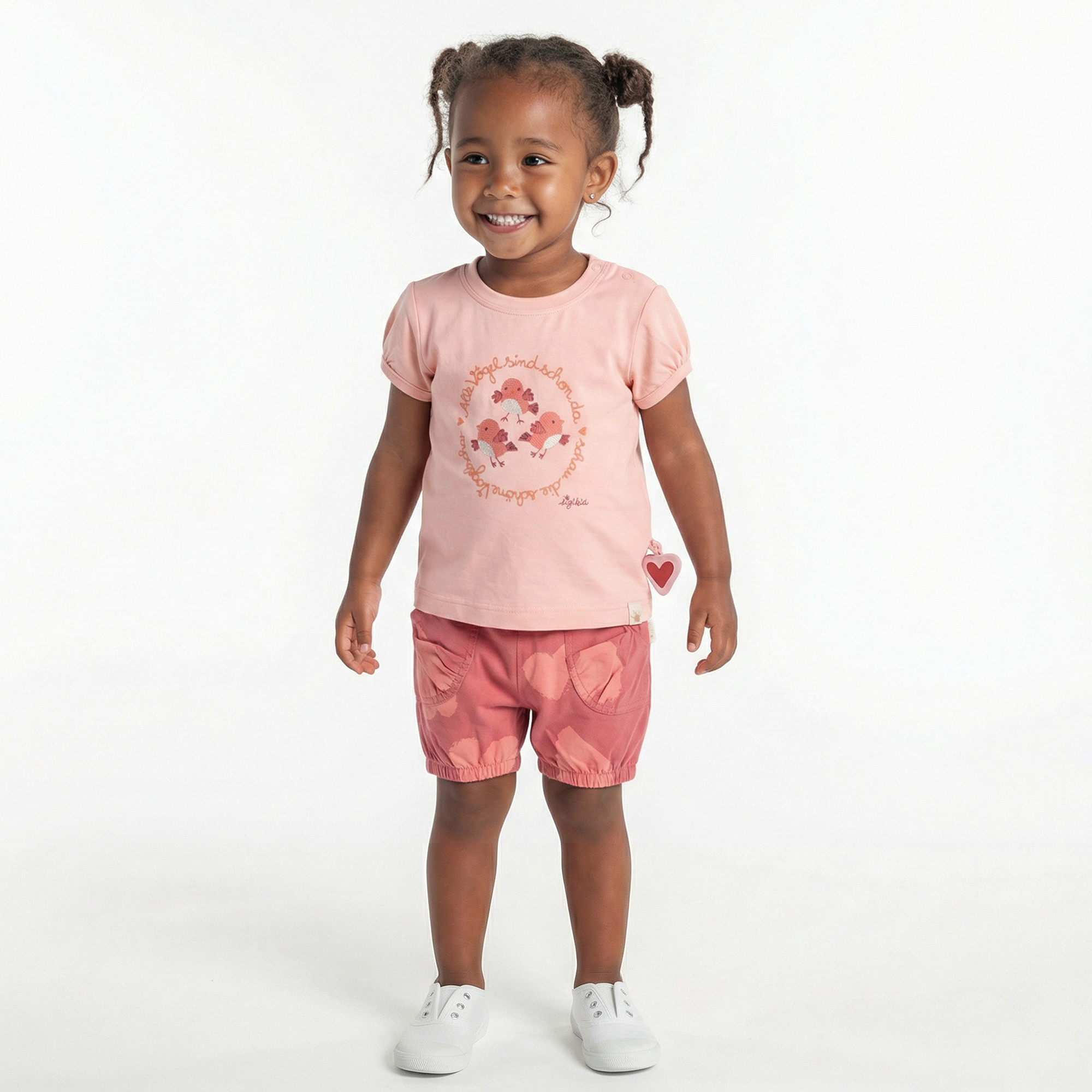 Baby T-Shirt mit Vögelchen Stickerei, rosa