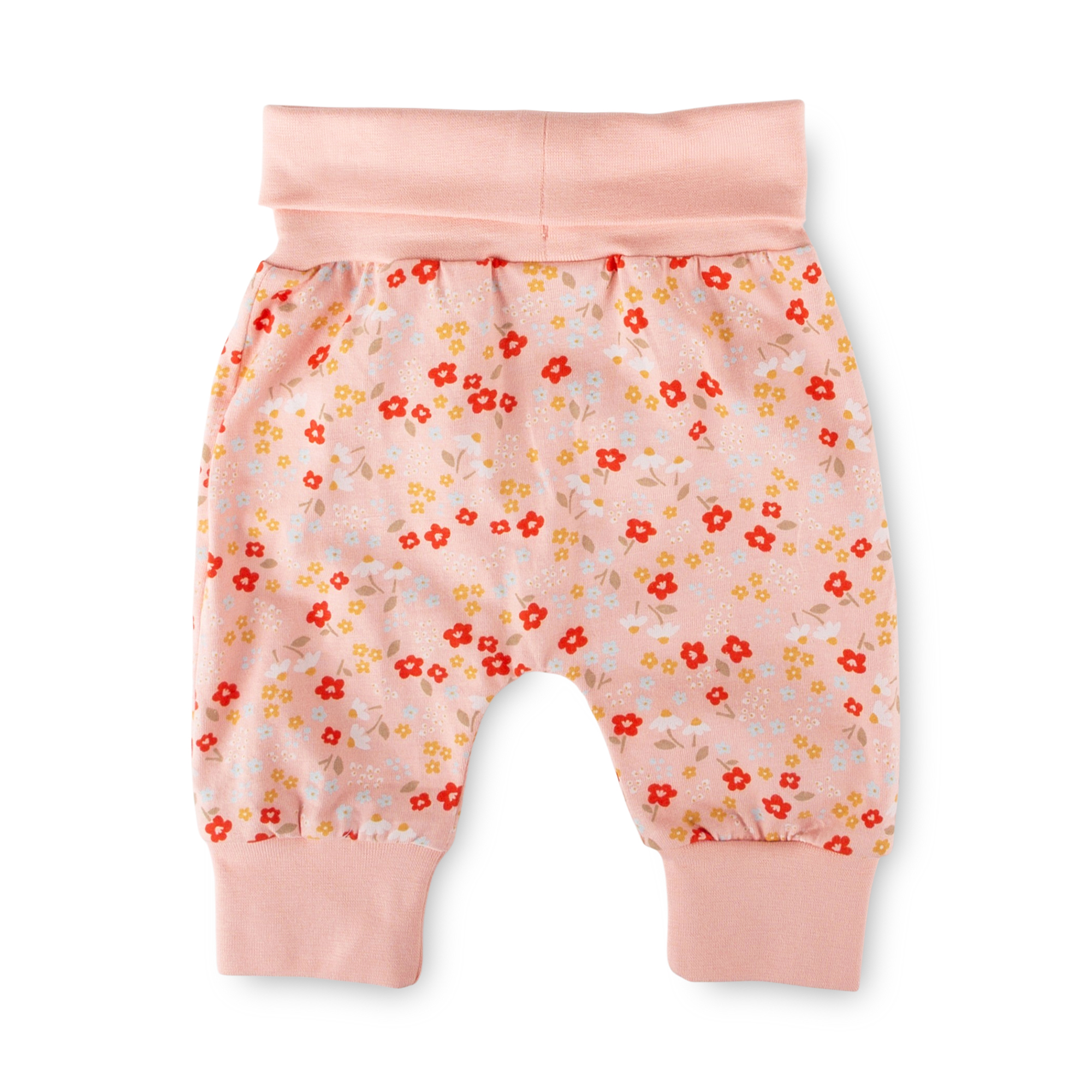 Flowery newborn baby pants, pocket, ankle cuffs