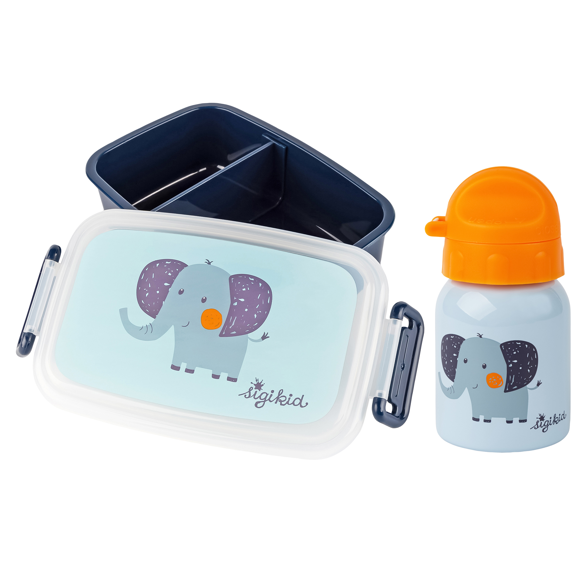 Children's stainless steel bottle 250 ml & lunch box elephant