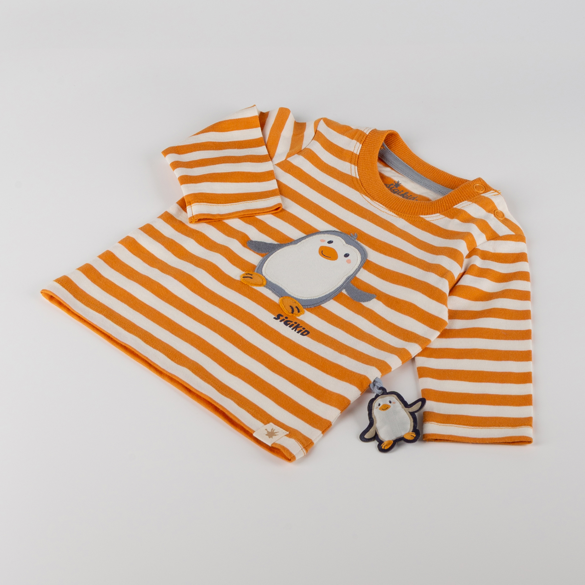 Baby Langarmshirt Pinguin Polar Friends, gelb/weiß gestreift
