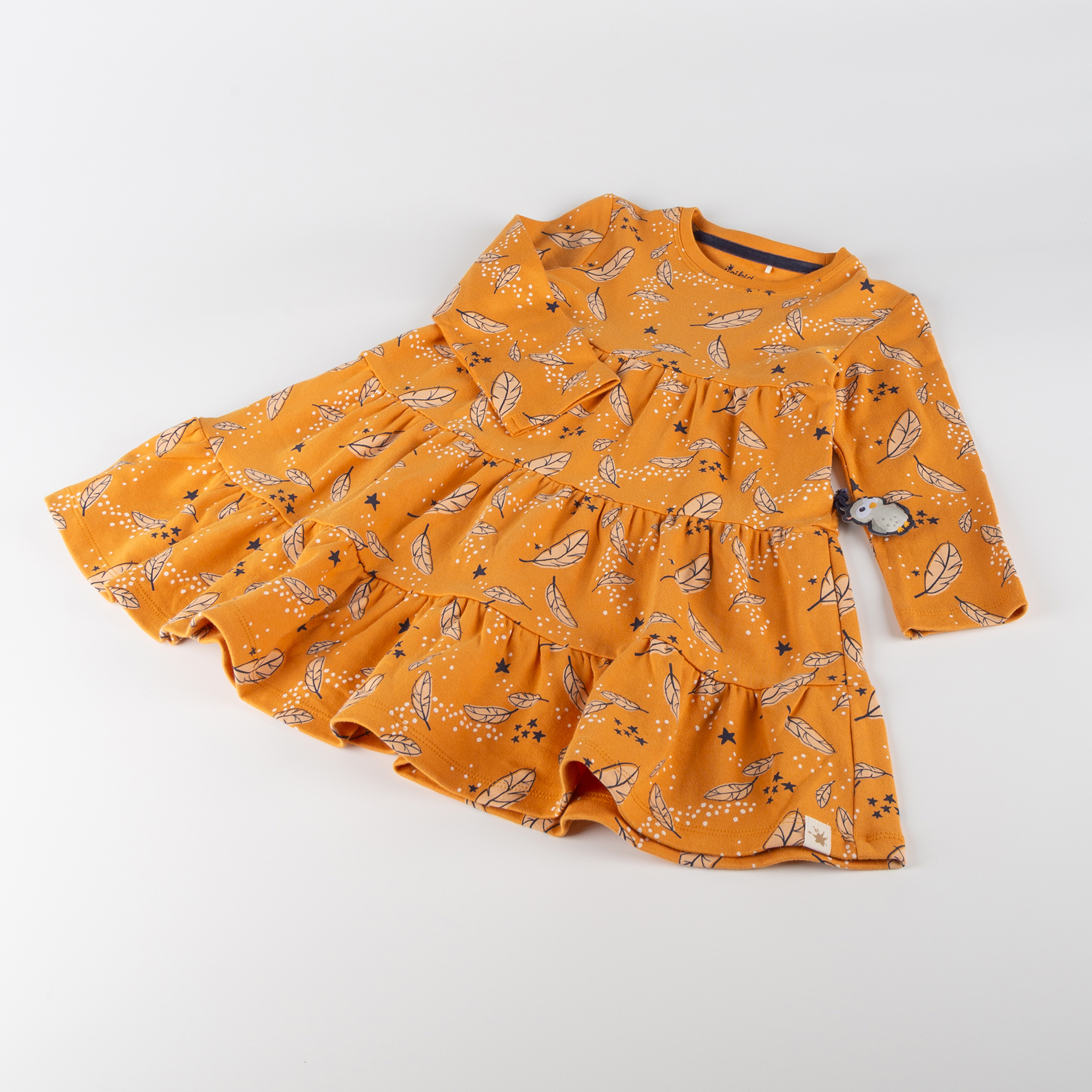 Kinder Kleid Magic Owl, gelb mit Federprint