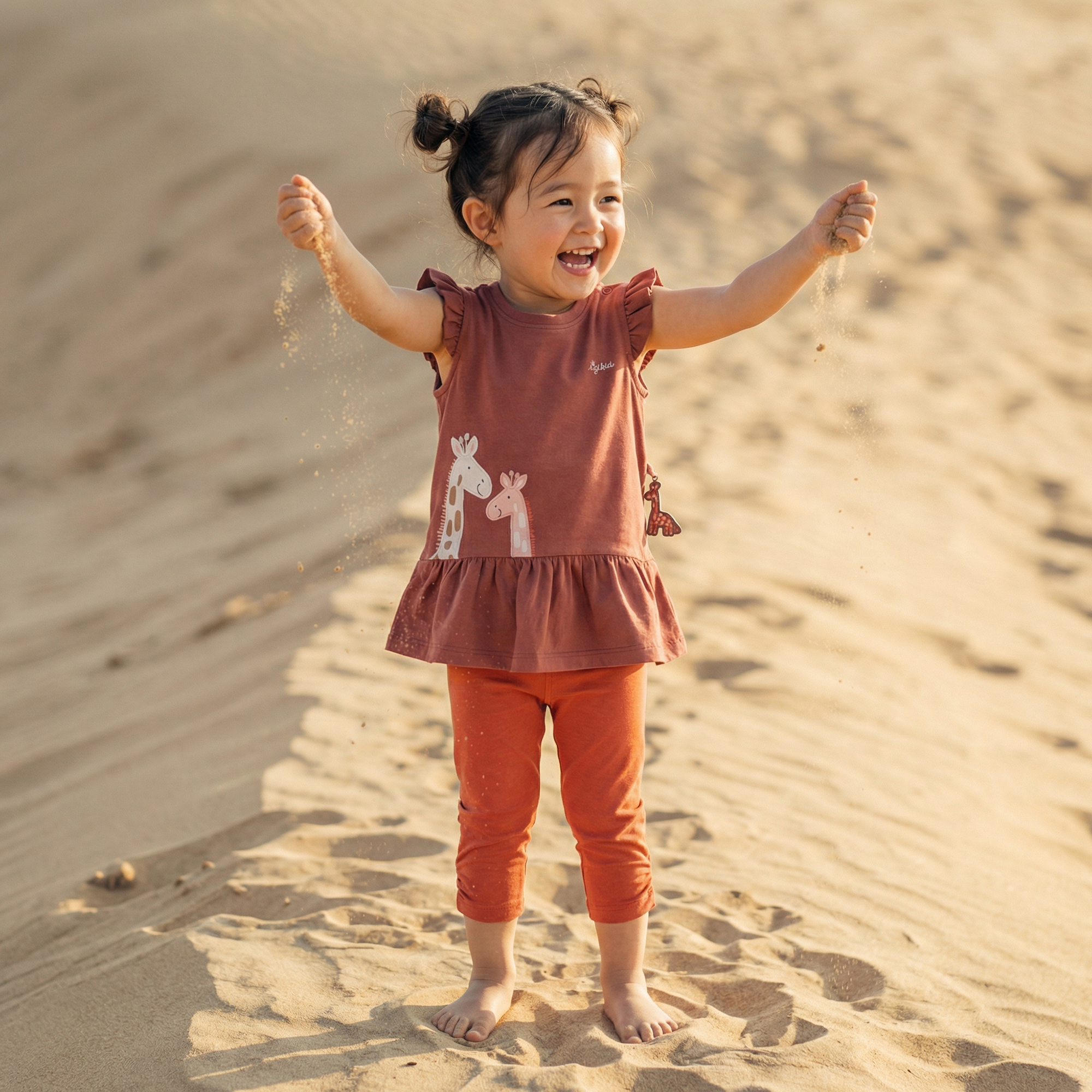 Baby Kleid Giraffe mit Rüschen, rotbraun