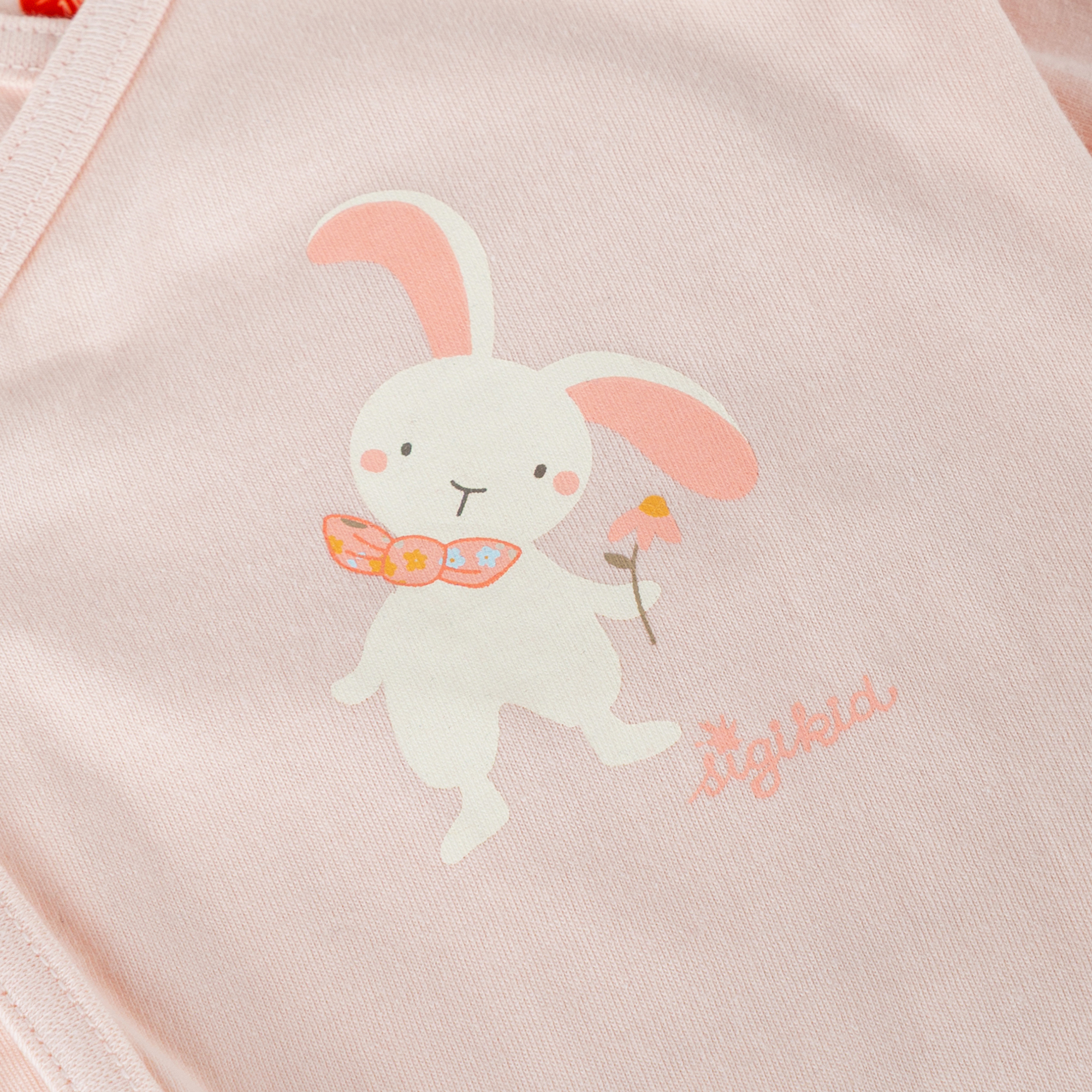 Newborn baby kimono bodysuit onesie bunny, pale pink