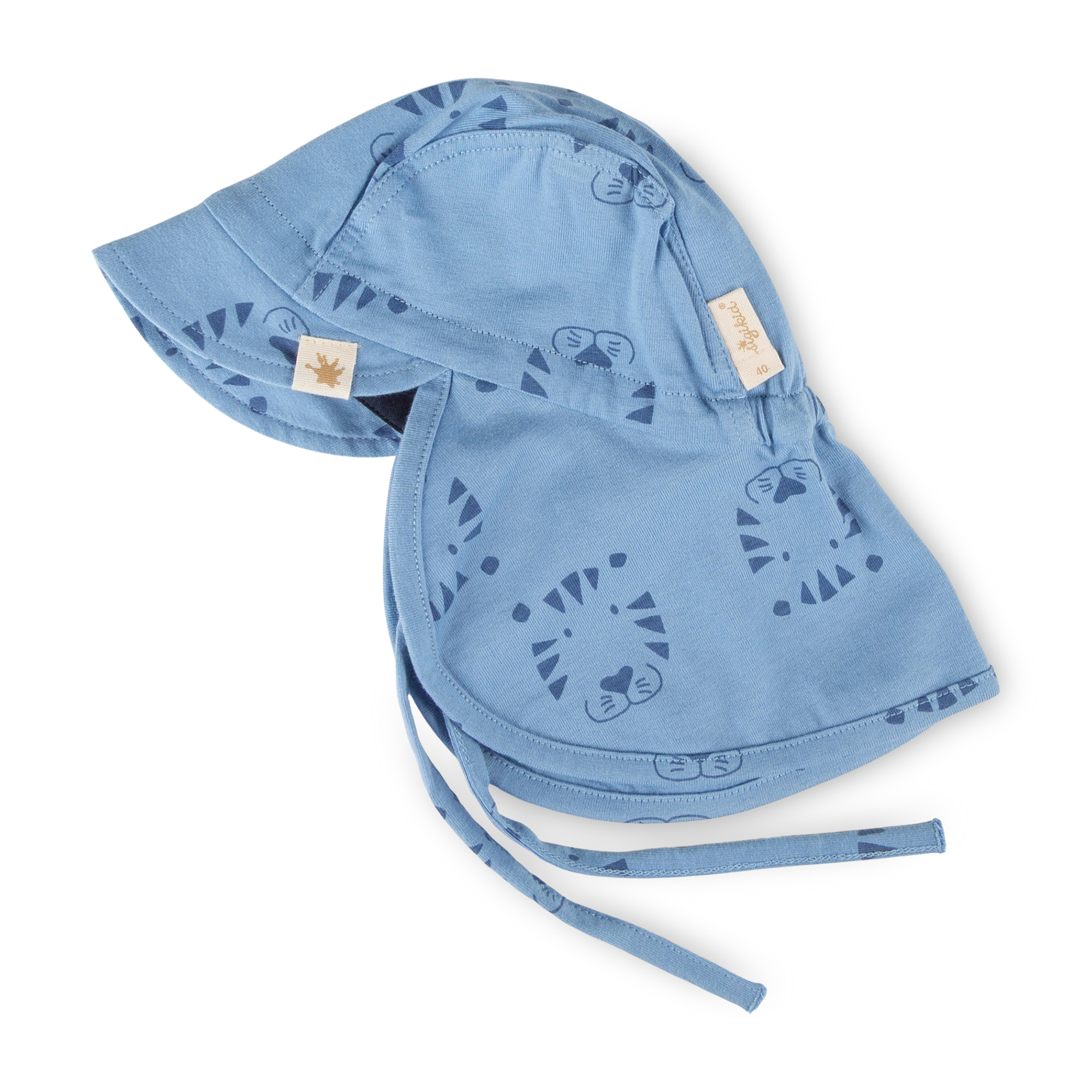Baby Hut mit Nackenschutz Tiger & Löwe Print, blau