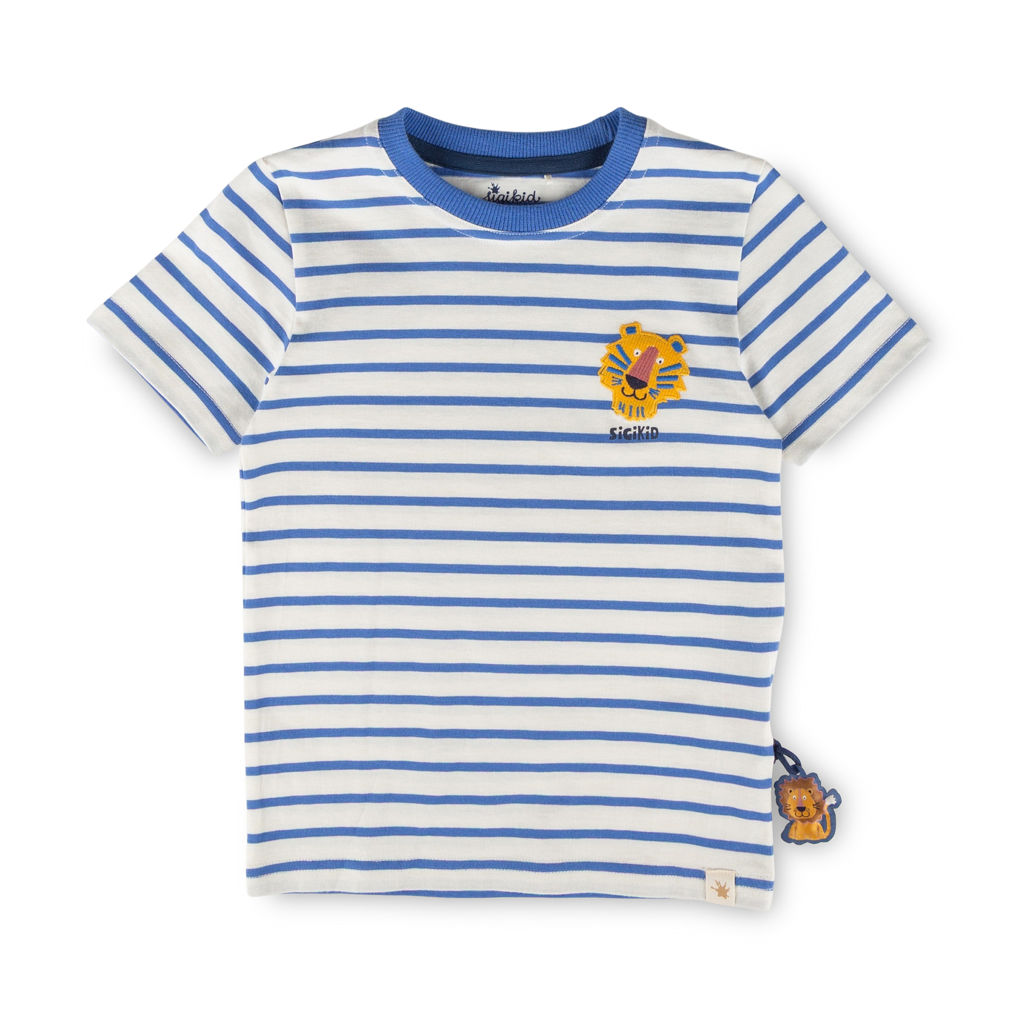Kinder Ringel T-Shirt Tiger & Löwe, blau/weiß