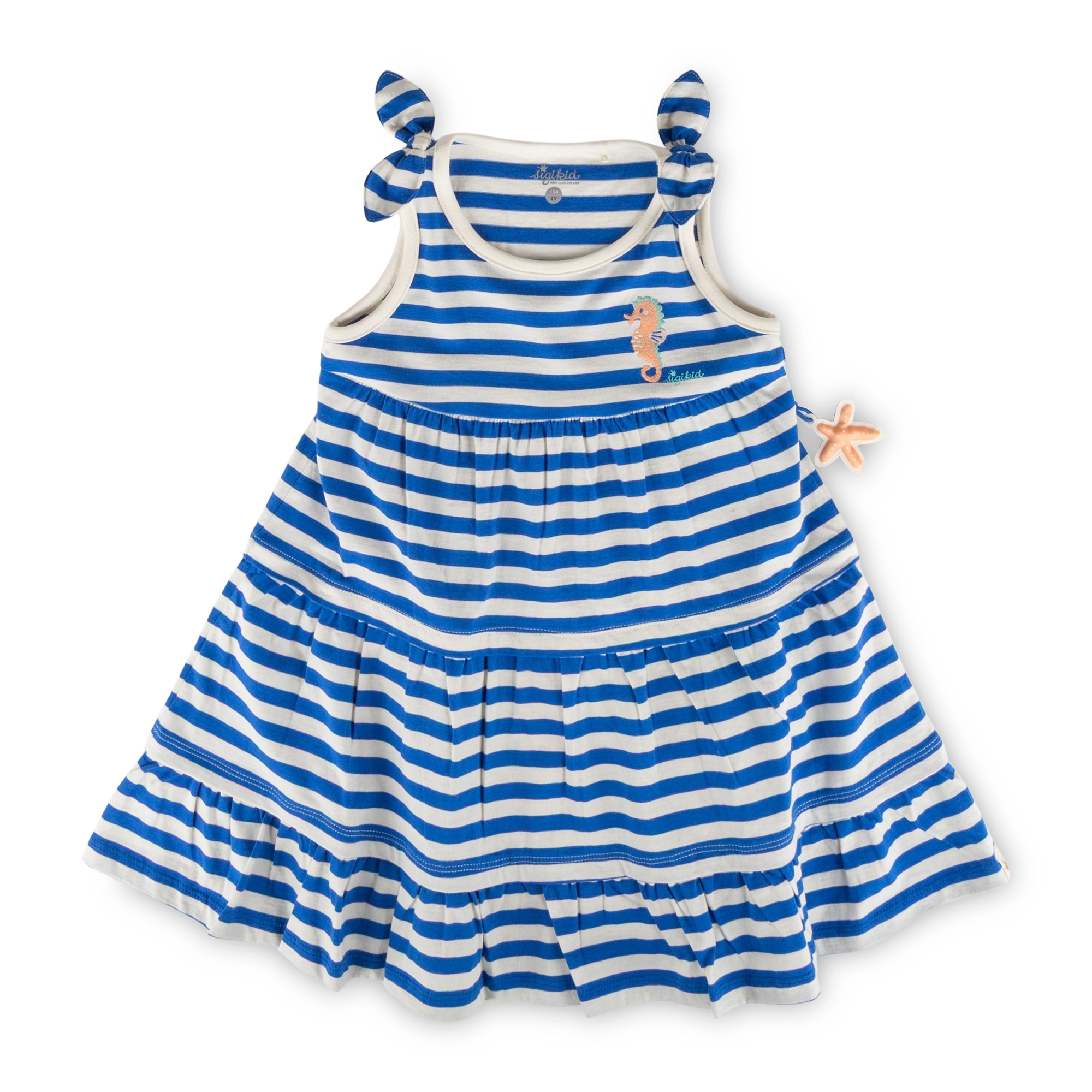 Kinder Ringel Kleid Seepferdchen,blau-weiß