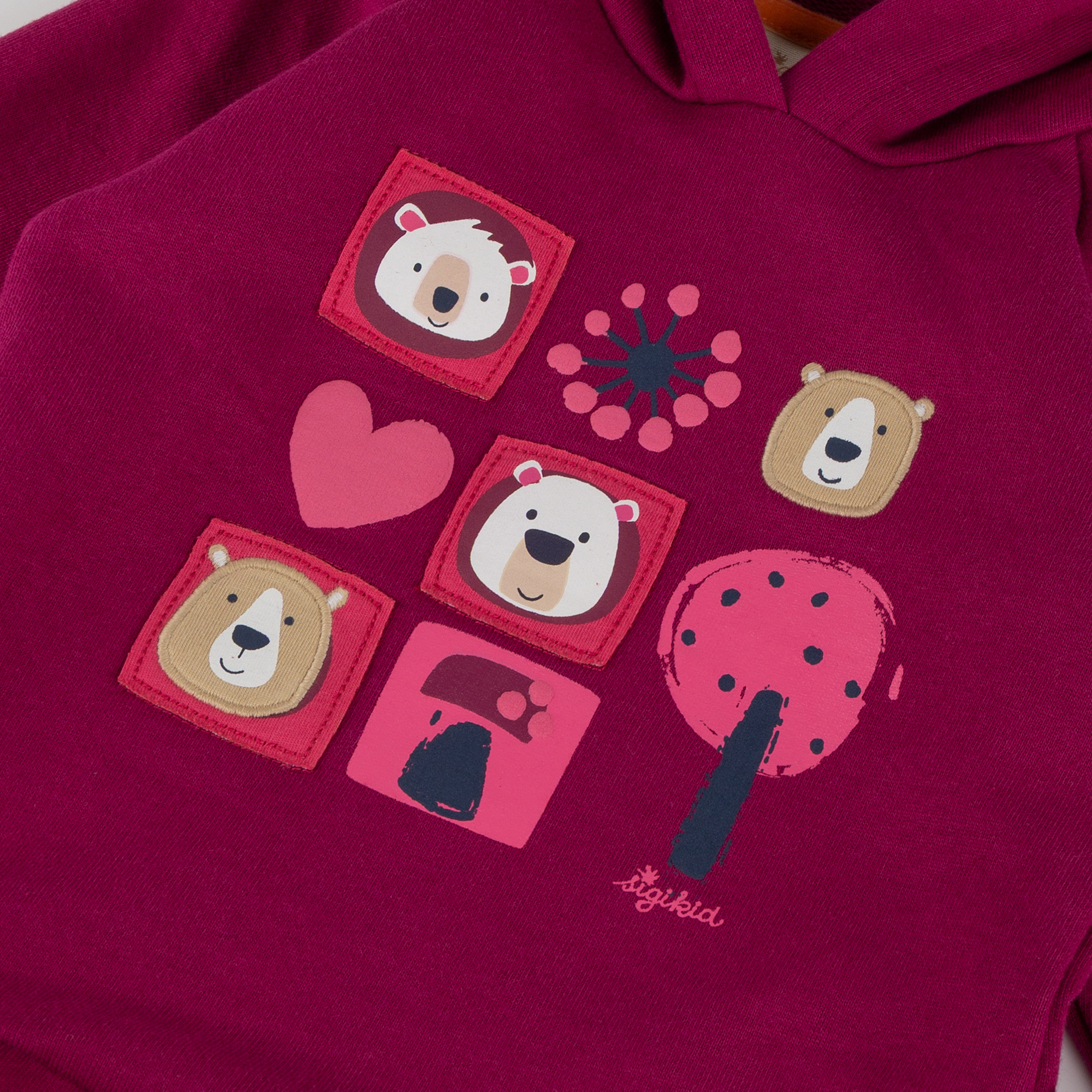 Kinder Kapuzen Sweatkleid Bär Fancy Forest, dunkelpink