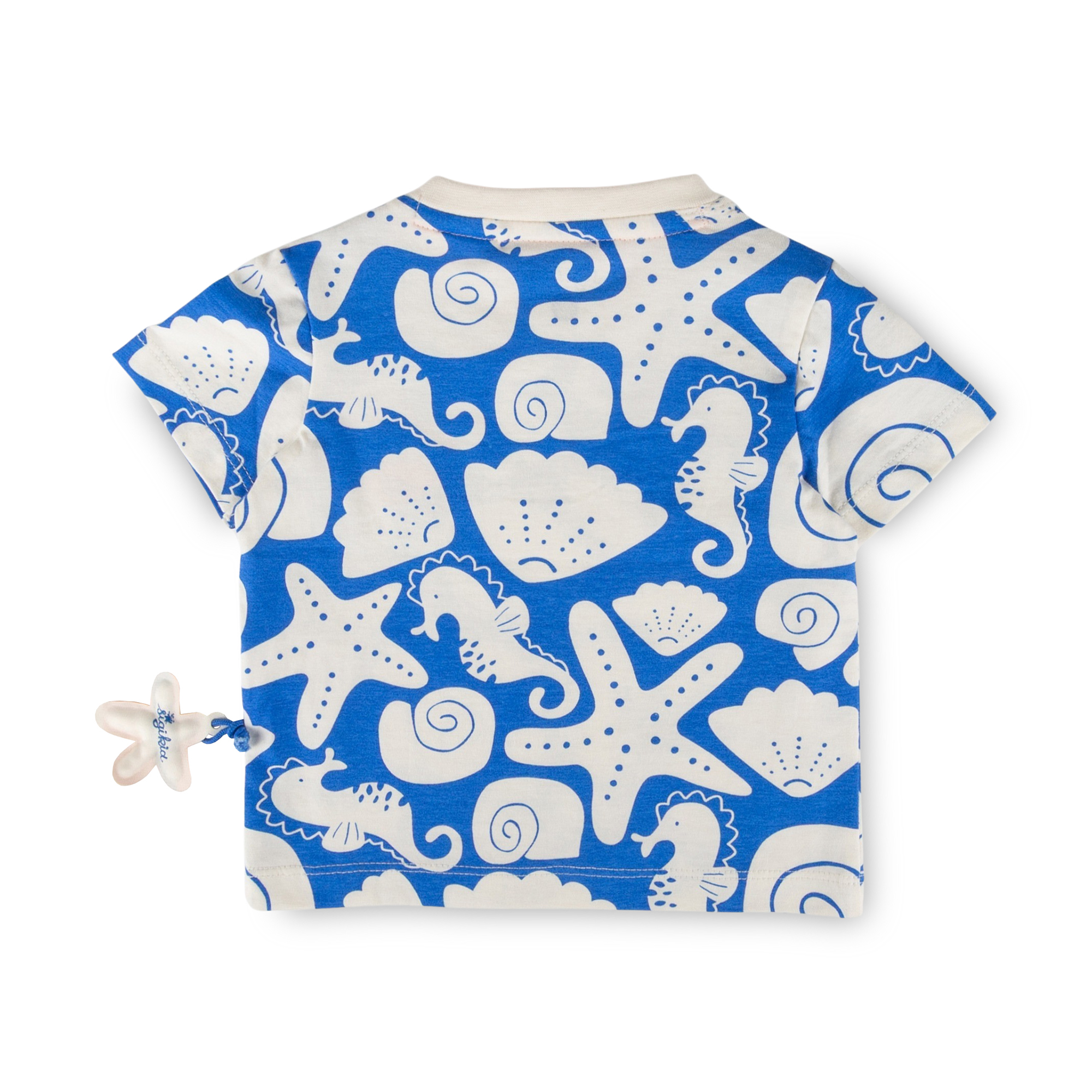 Baby T-Shirt Strand Print, blau mit weiß