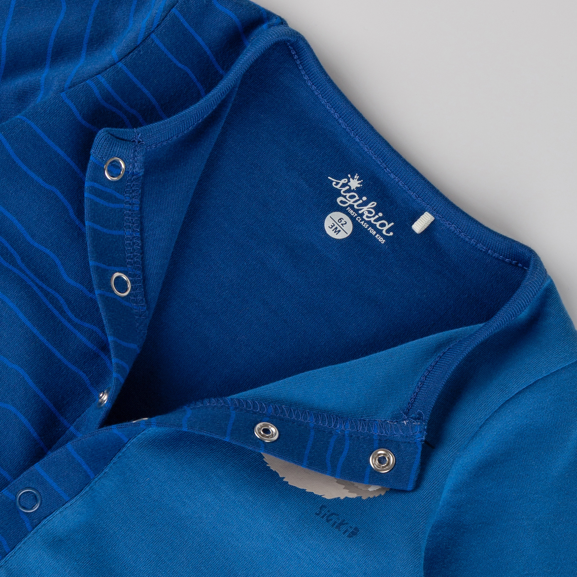 Baby Schlaf Overall Faultier, blau bedruckt